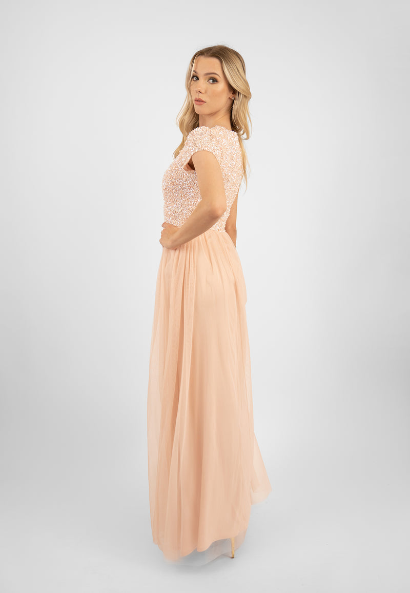 Picasso Short Sleeve Blush Pink Bridesmaid Dress