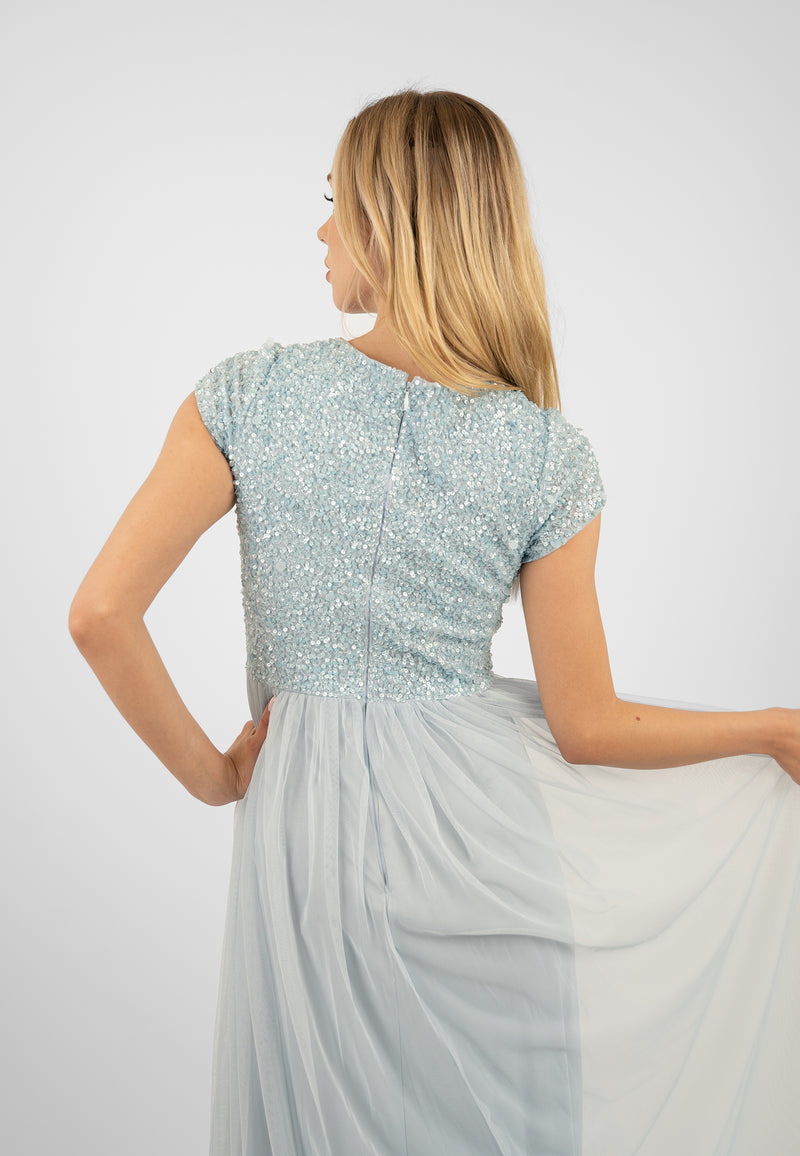 Picasso Short Sleeve Blue Bridesmaid Dress