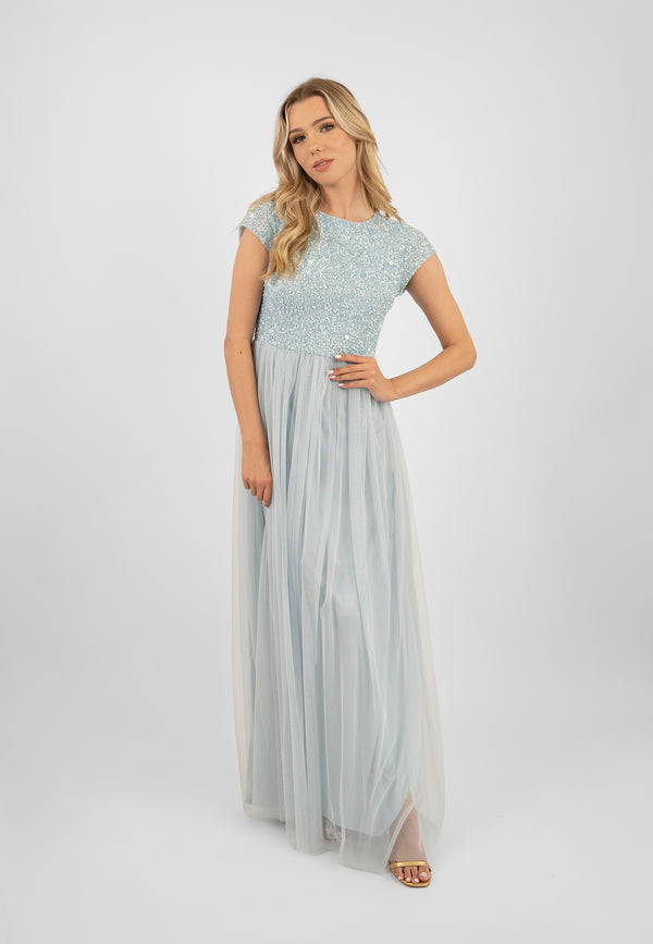 Picasso Short Sleeve Blue Bridesmaid Dress