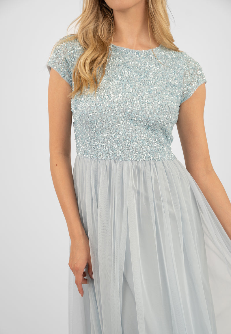 Picasso Short Sleeve Blue Bridesmaid Dress