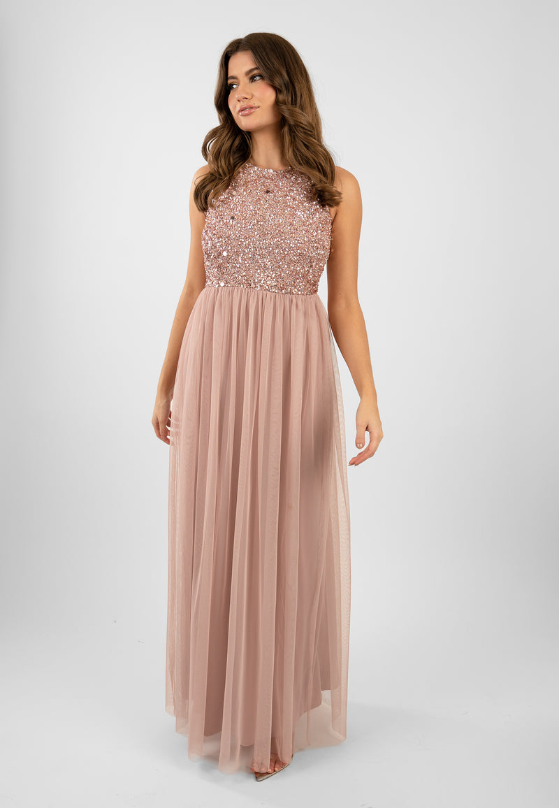 Picasso Pale Mauve Embellished Bridesmaid Dress Lace Beads