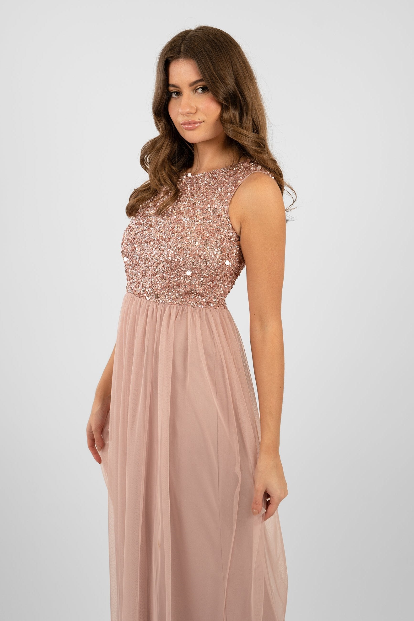 pale mauve bridesmaid dresses WEDTREND Women Elegant Vintage Mauve Bridesmaid Dress A-Line V-Nevk Long Sleeves Wedding Guest Dress, chiffon color / US10
