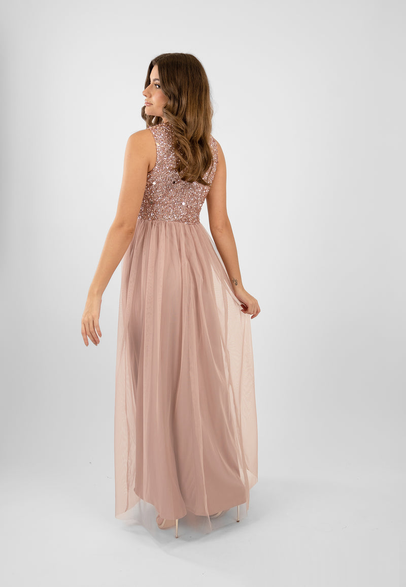 Picasso Pale Mauve Embellished Bridesmaid Dress Lace Beads