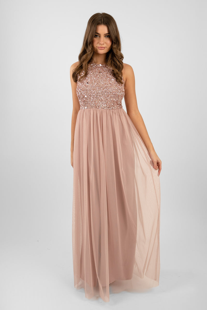 Picasso Pale Mauve Embellished Bridesmaid Dress Lace Beads