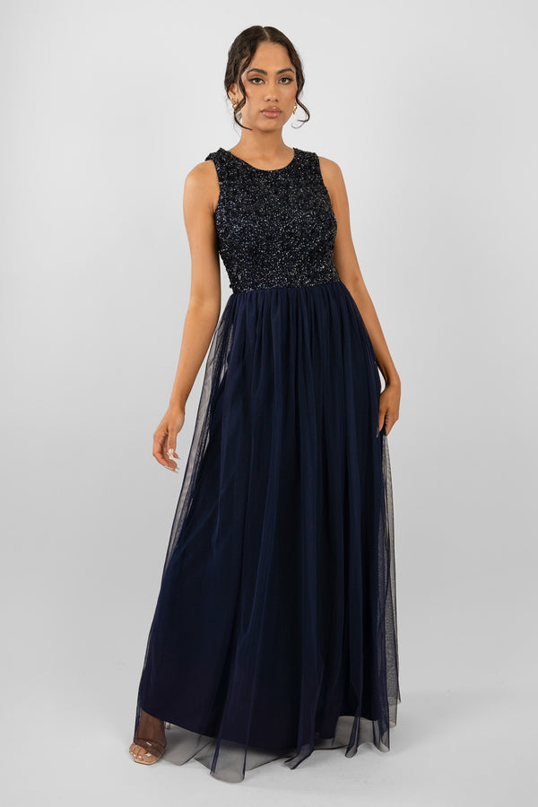 Picasso Navy Blue Embellished Bridesmaid Dress