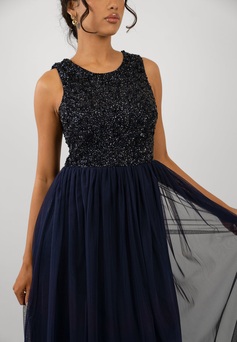 Picasso Navy Blue Embellished Bridesmaid Dress