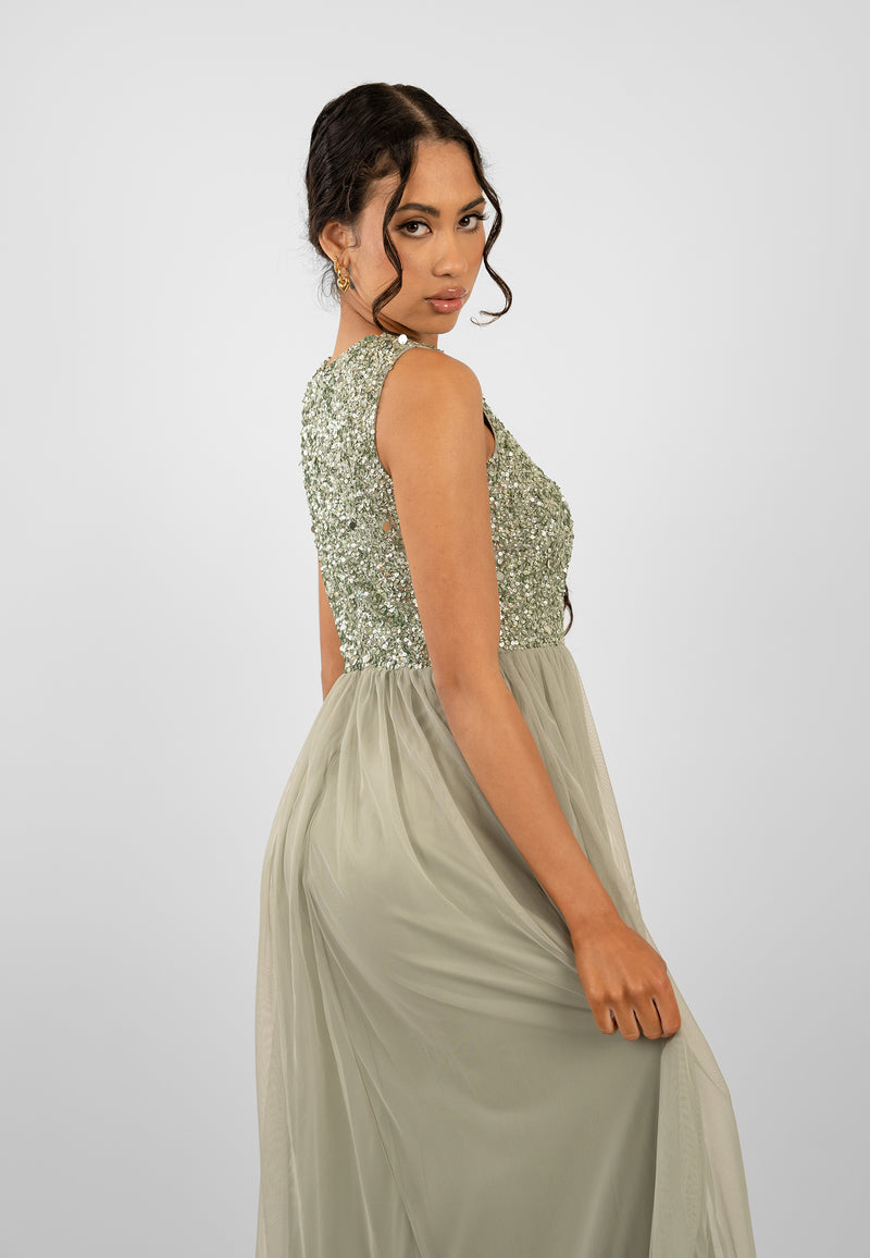 Picasso Sage Green Embellished Bridesmaid Dress