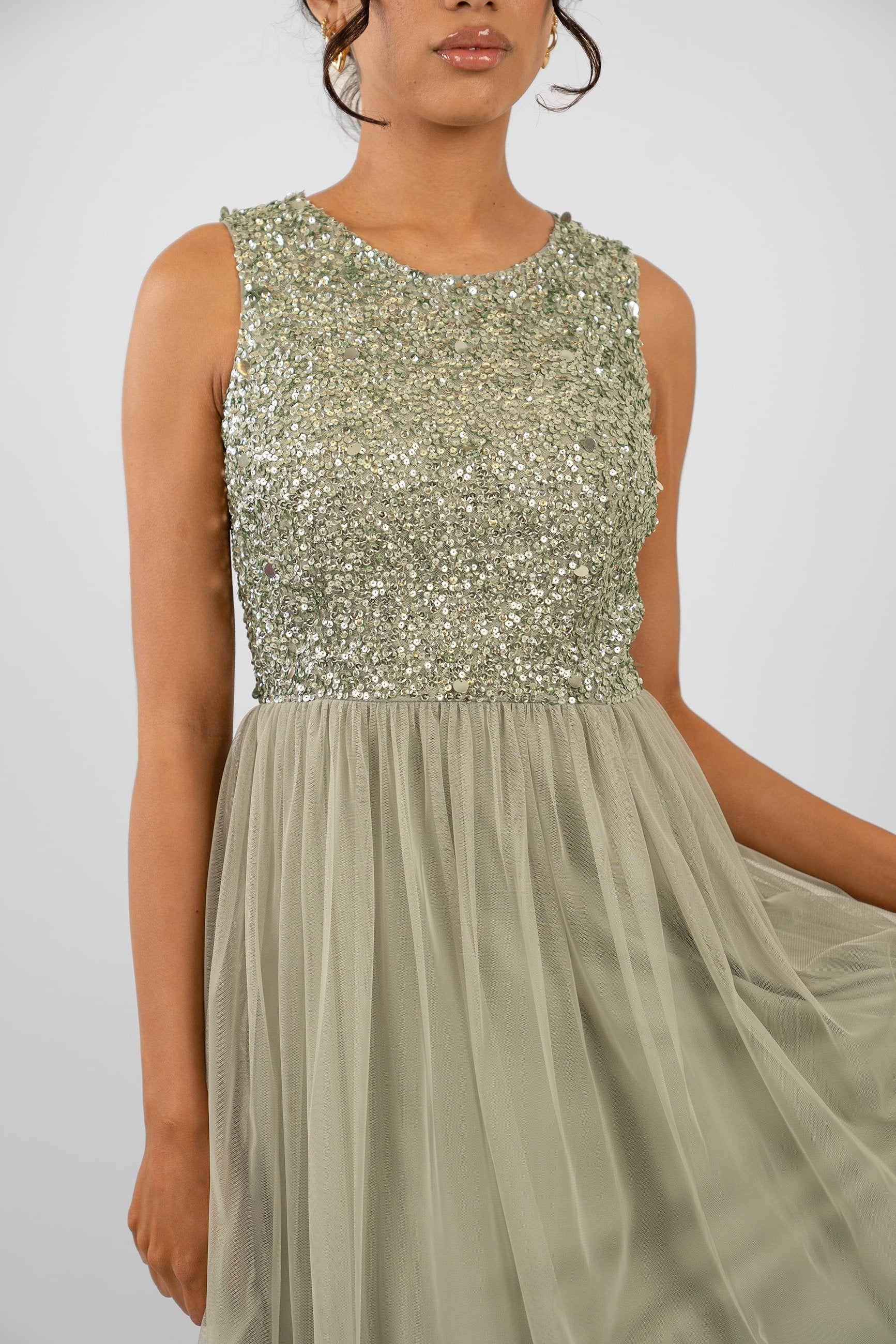 Picasso Sage Green Embellished Bridesmaid Dress – Lace & Beads