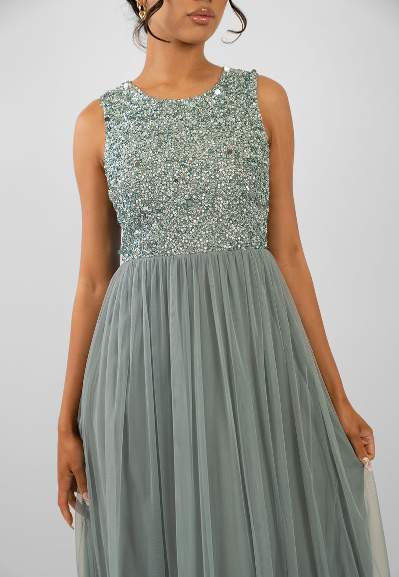 Picasso Teal Embellished Bridesmaid Maxi Dress