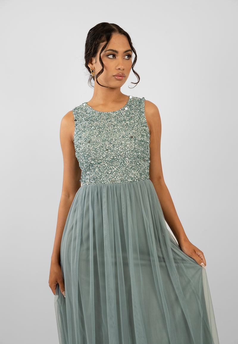 short-sleeve-blue-bridesmaid-dress