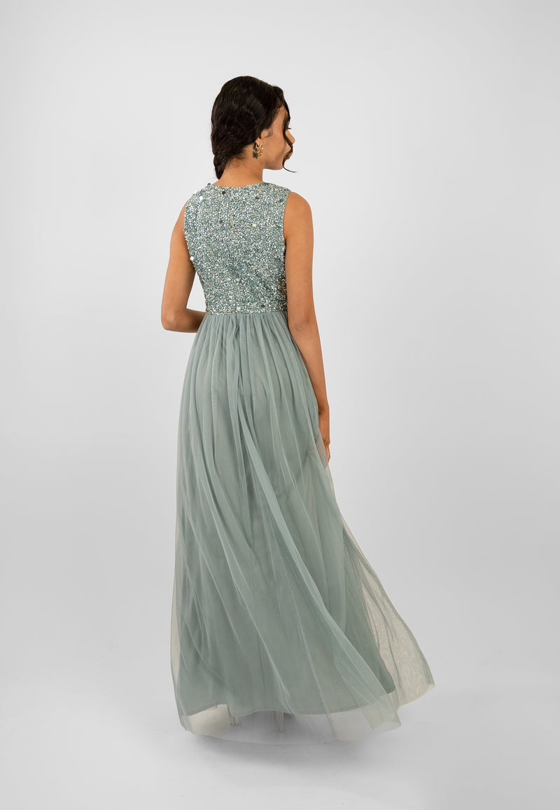 Picasso Teal Embellished Bridesmaid Maxi Dress