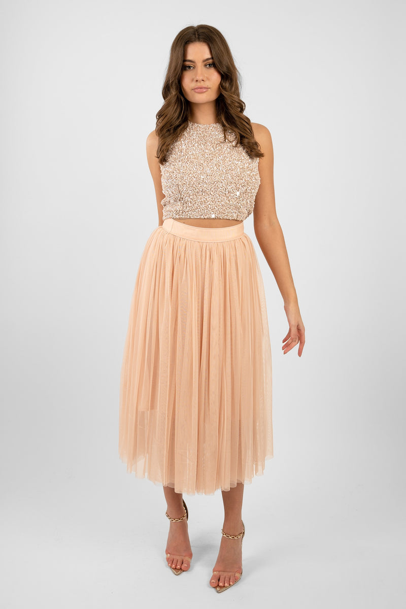 Rose tulle midi skirt cheap