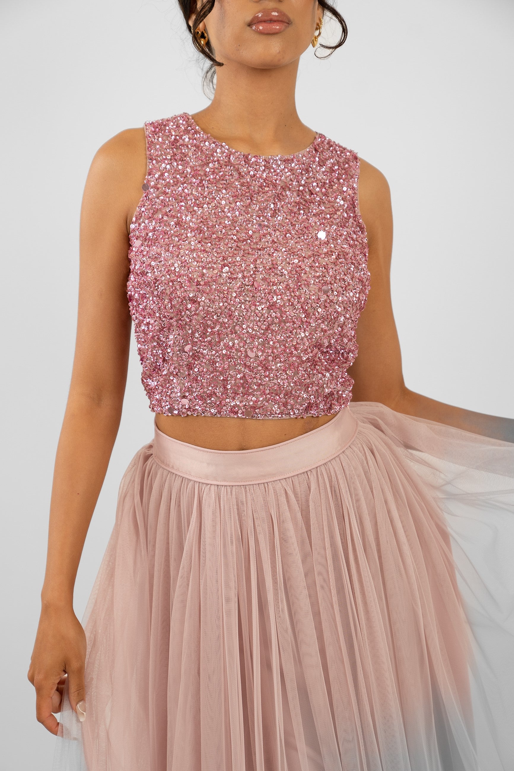 Pink Patterned Tops Pink Sparkly Tops Pink Flared Sleeve Sequin Top | Simply Be