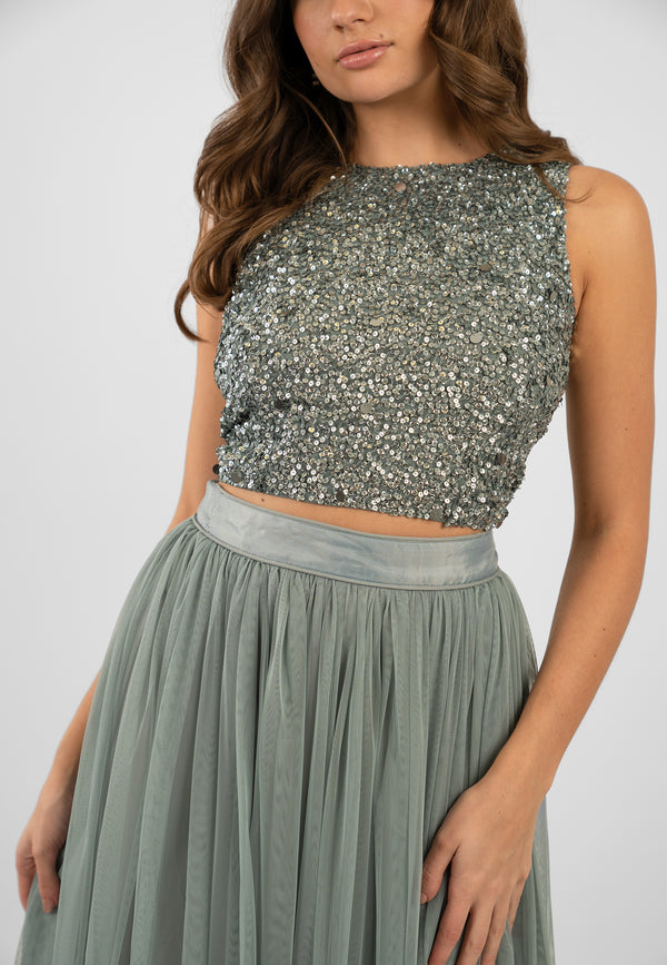 Picasso Teal Sequin Top