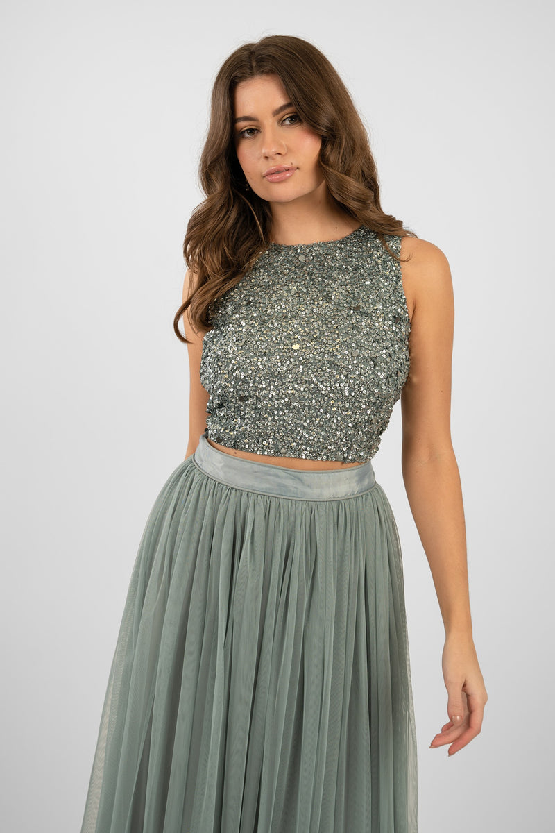 Picasso Teal Sequin Top