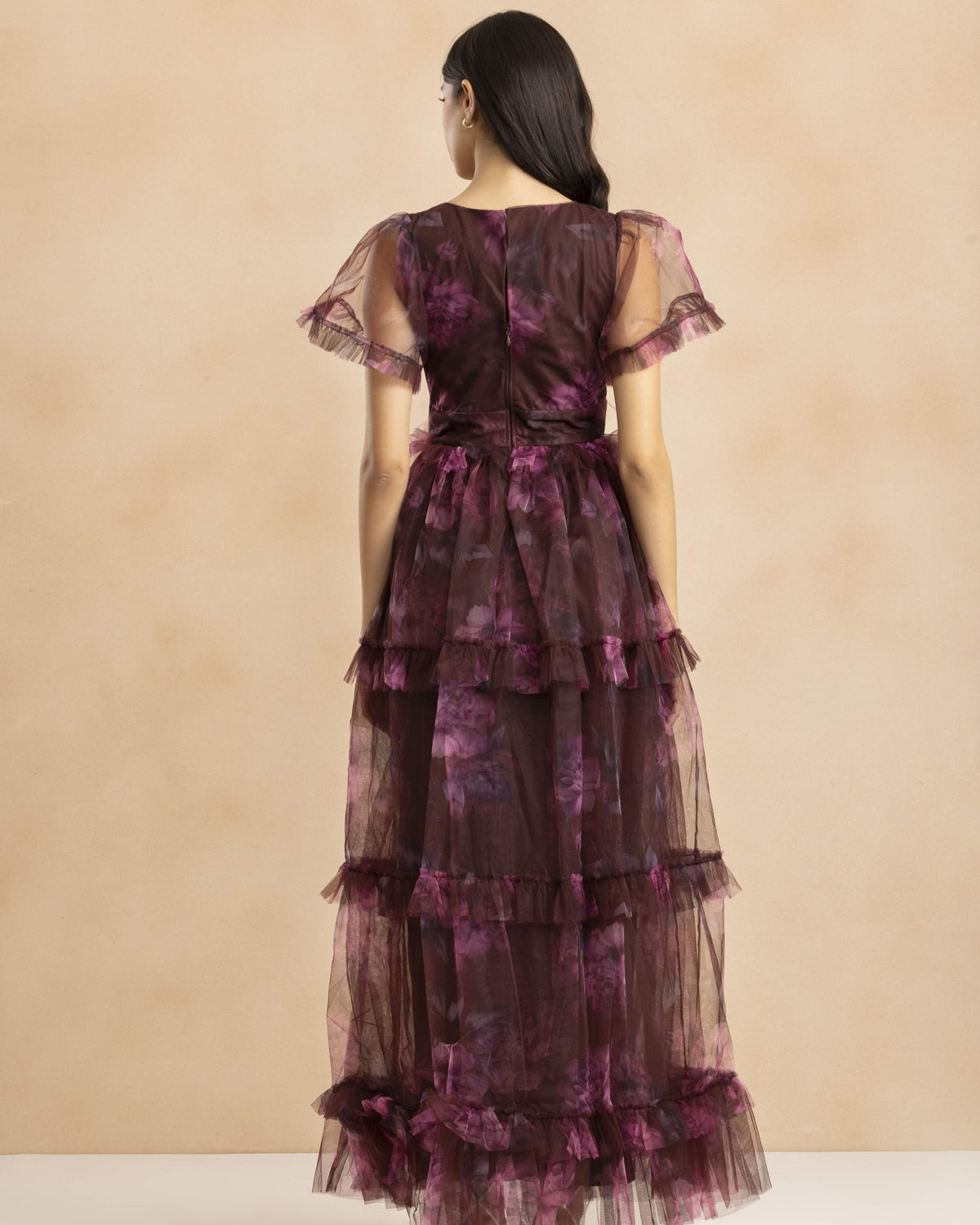 Quella Maxi Dress in Mocha Plum Print