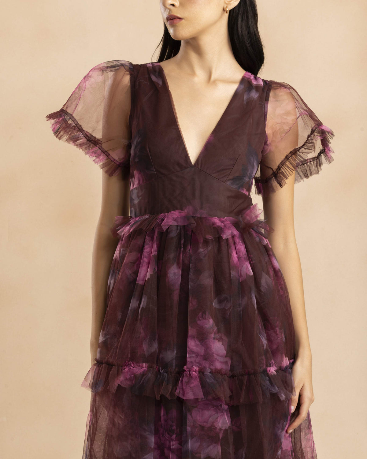 Quella Maxi Dress in Mocha Plum Print