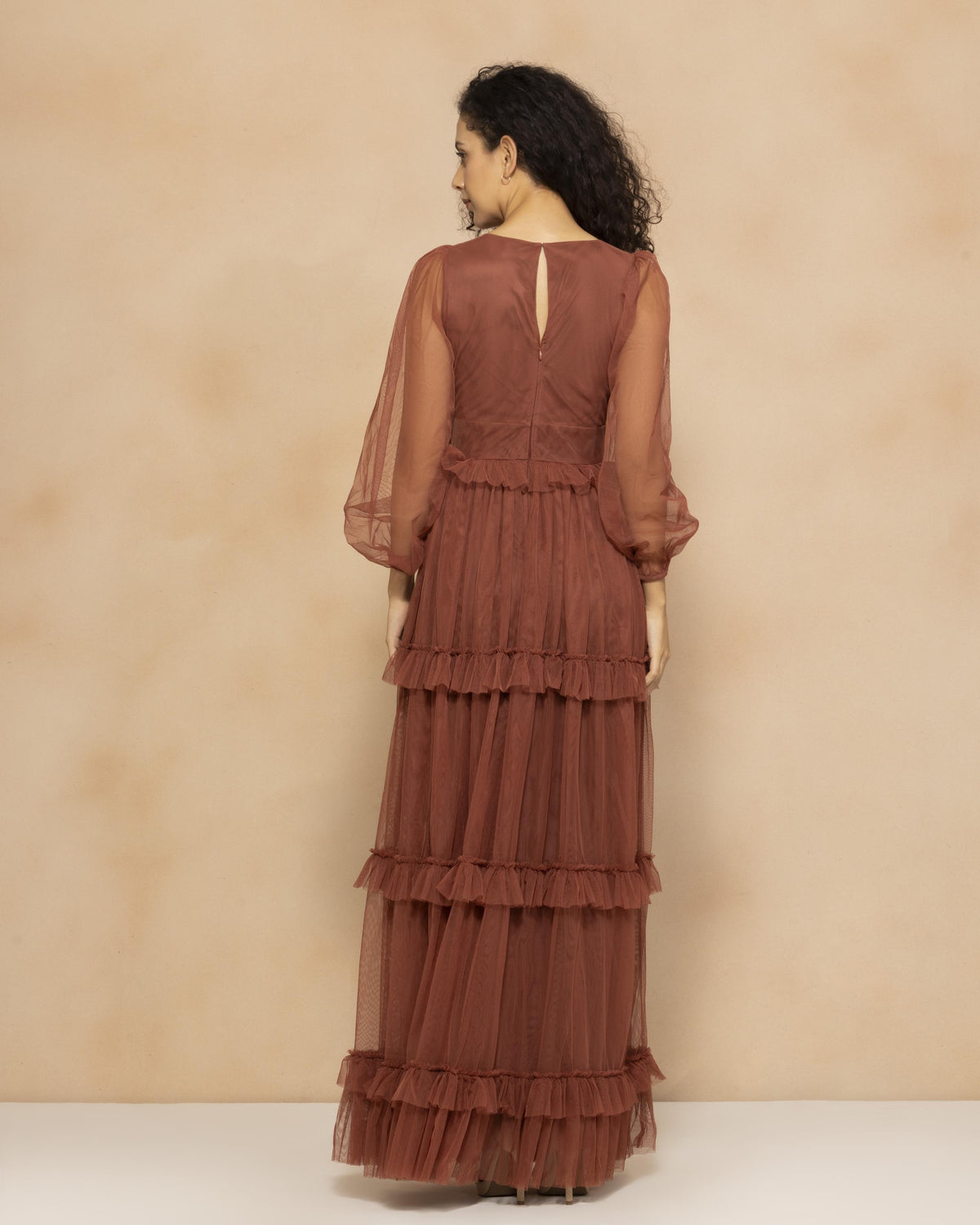 Long Sleeve Quella Soft Tulle Maxi Dress in Arabian Spice