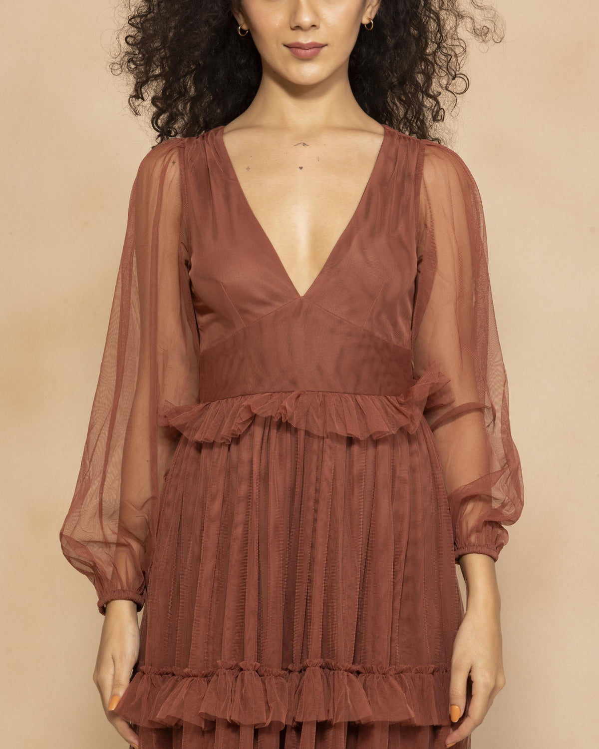 Long Sleeve Quella Soft Tulle Maxi Dress in Arabian Spice