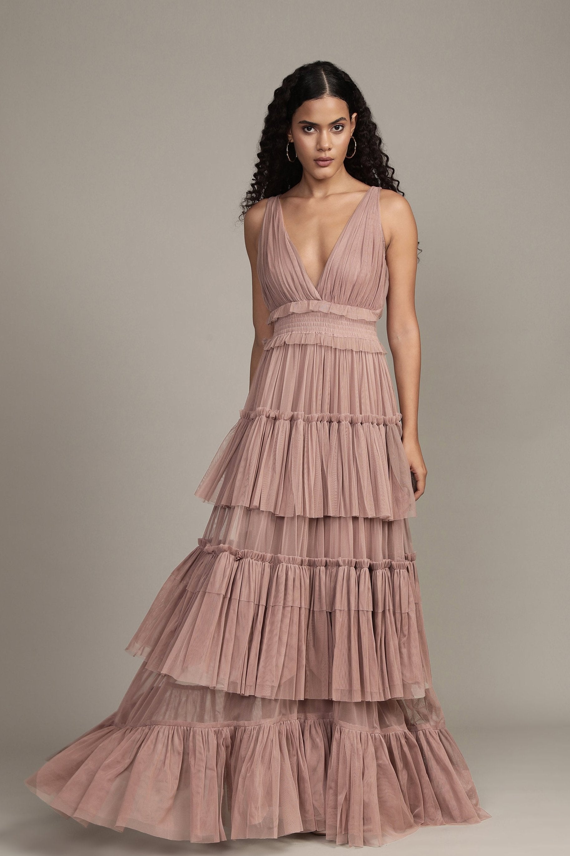 Luna Tulle Maxi Dress in Taupe