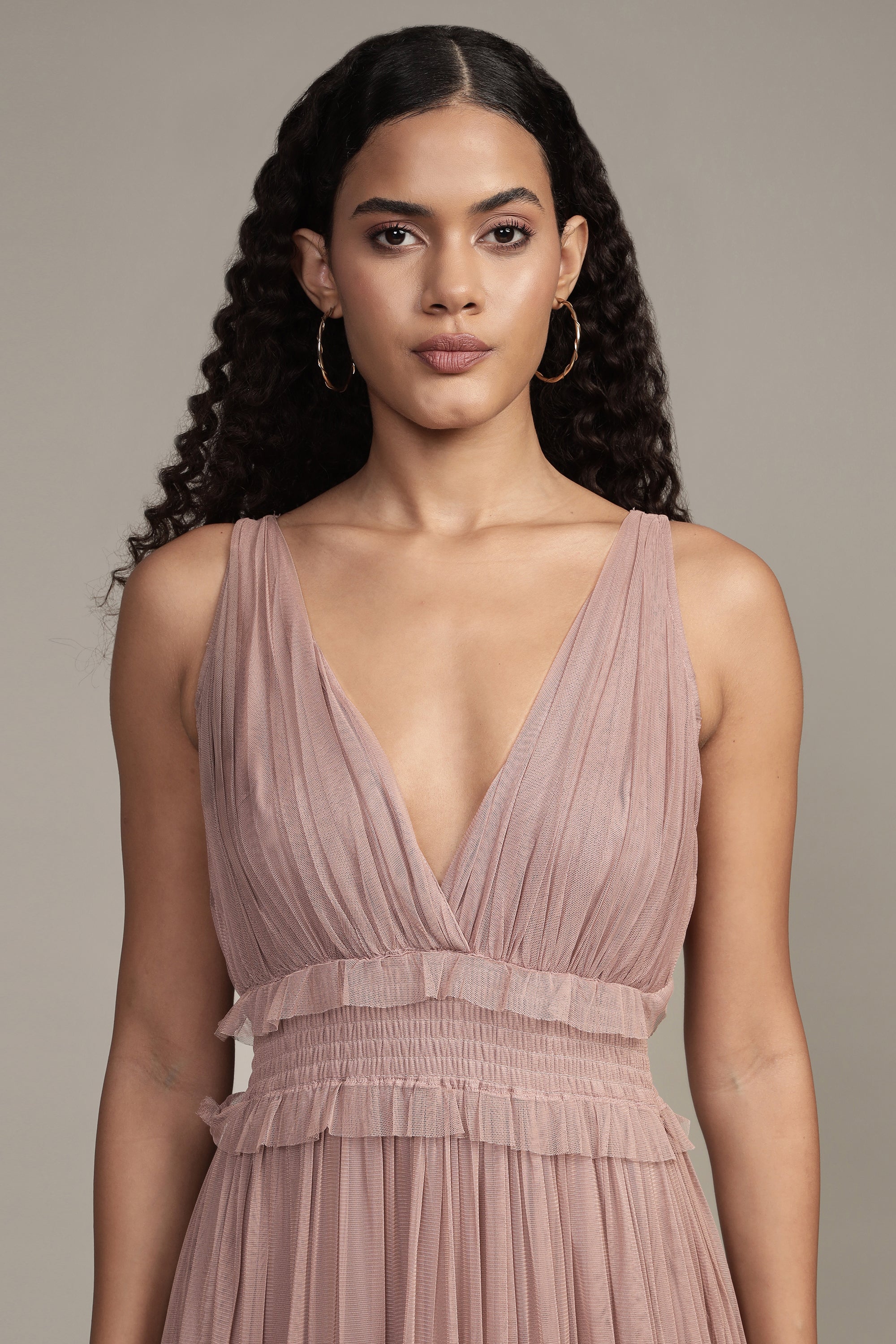 Luna Tulle Maxi Dress in Taupe