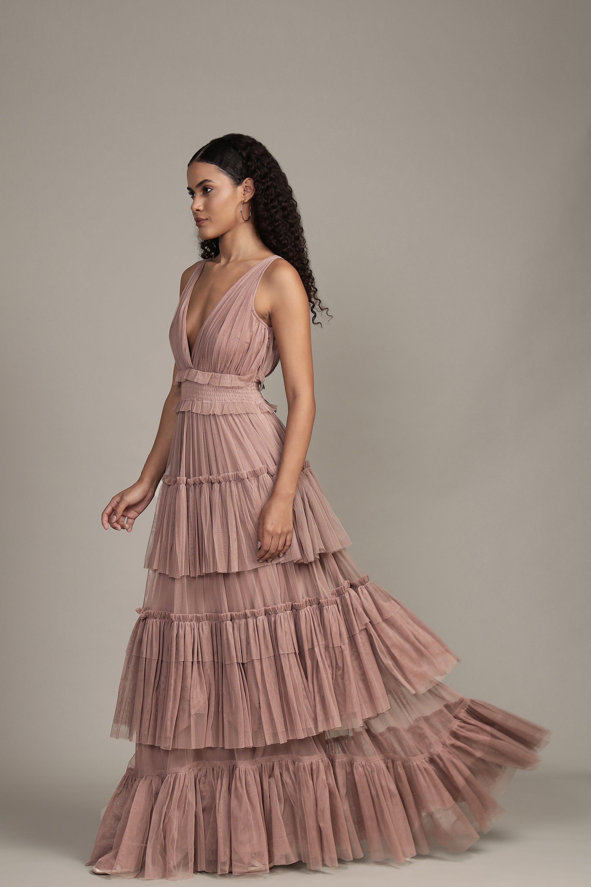 Luna Tulle Maxi Dress in Taupe