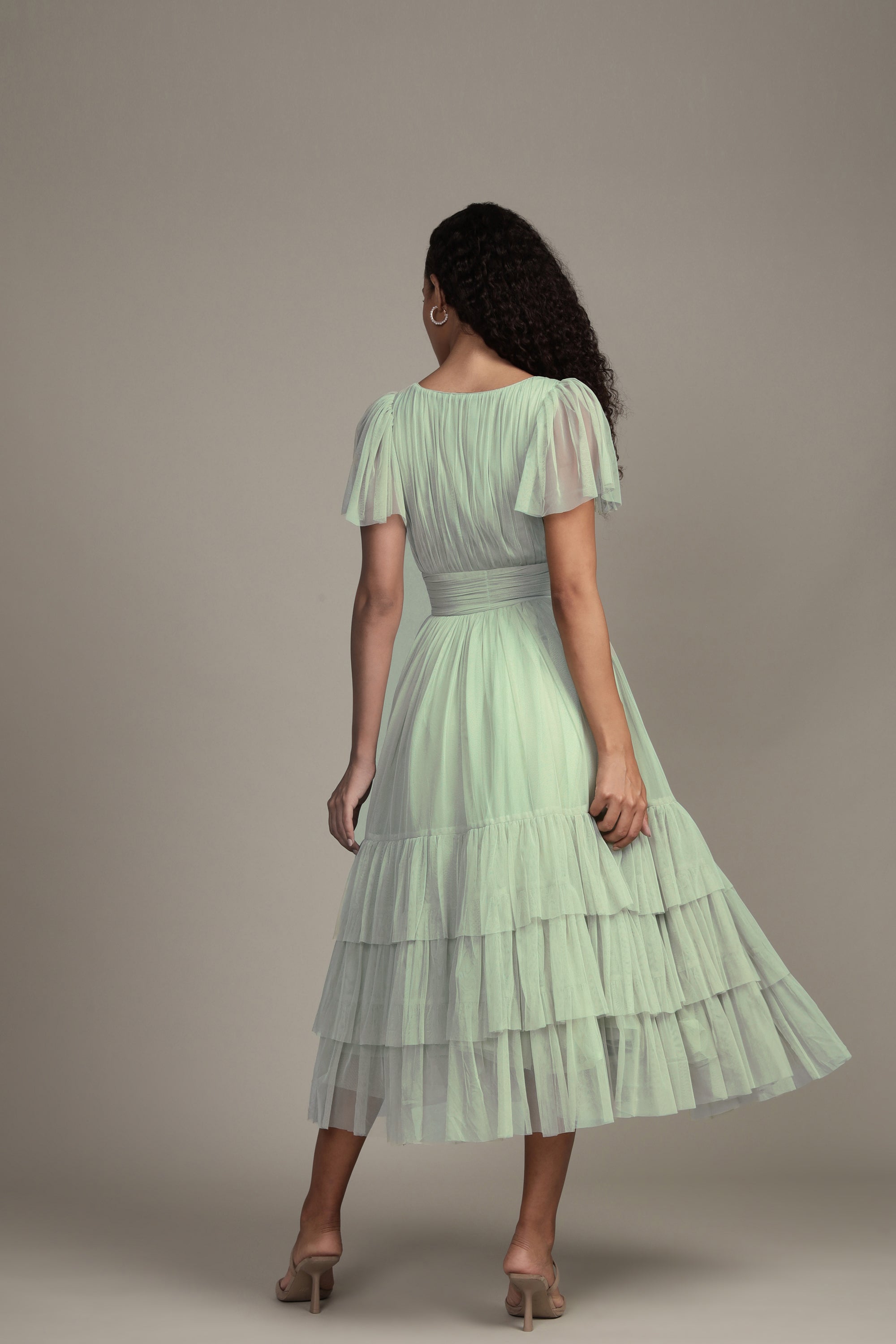 mint green women's dress Mint Green Unique A-Line Simple Evening Dresses Long Sleeves Prom Dresses main image 0