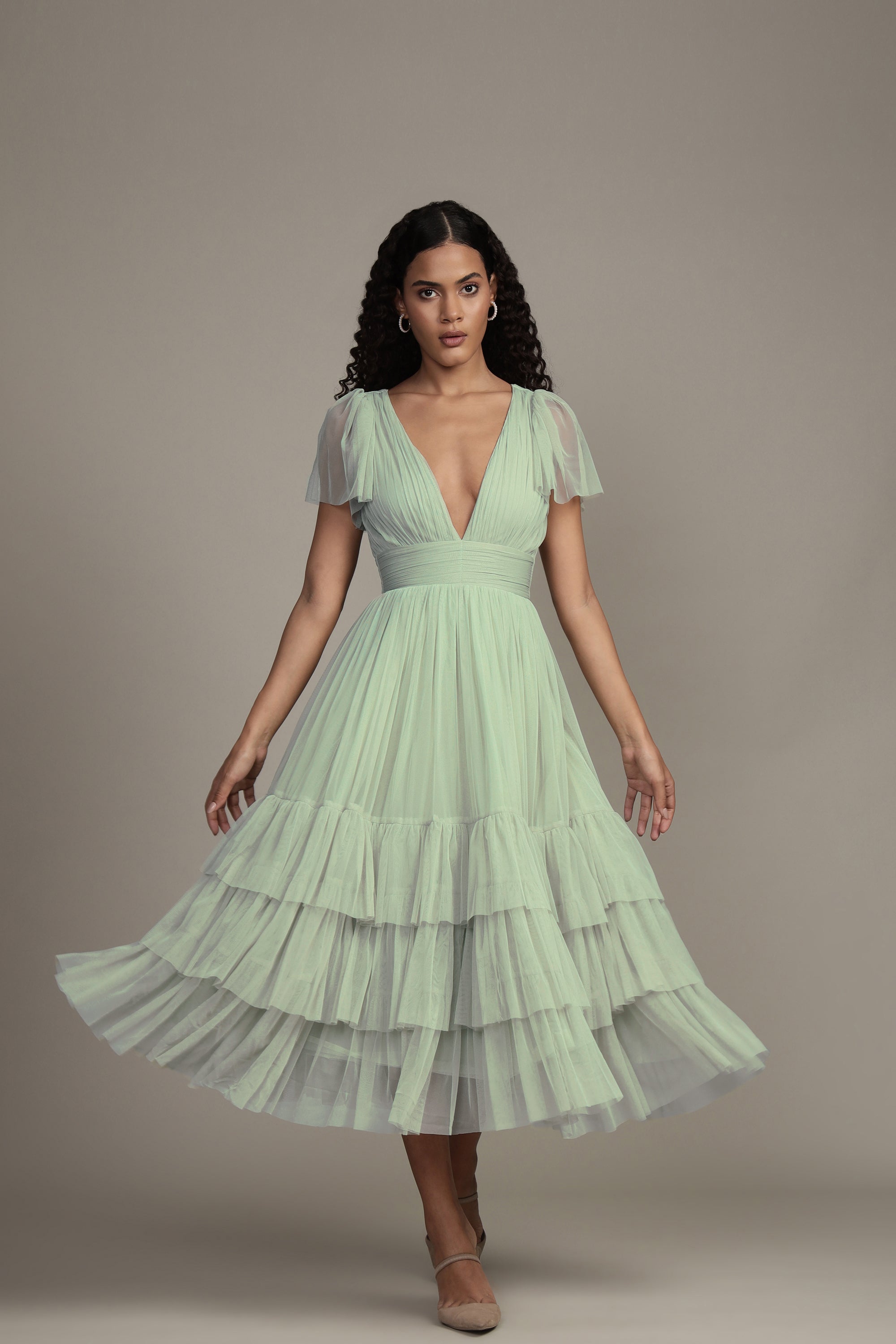 Madison Sage Green Tulle Bridesmaid Midi Dress - UK6 / Sage Green Madison Sage Green Tulle Bridesmaid Midi Dress - UK6 / Sage Green
