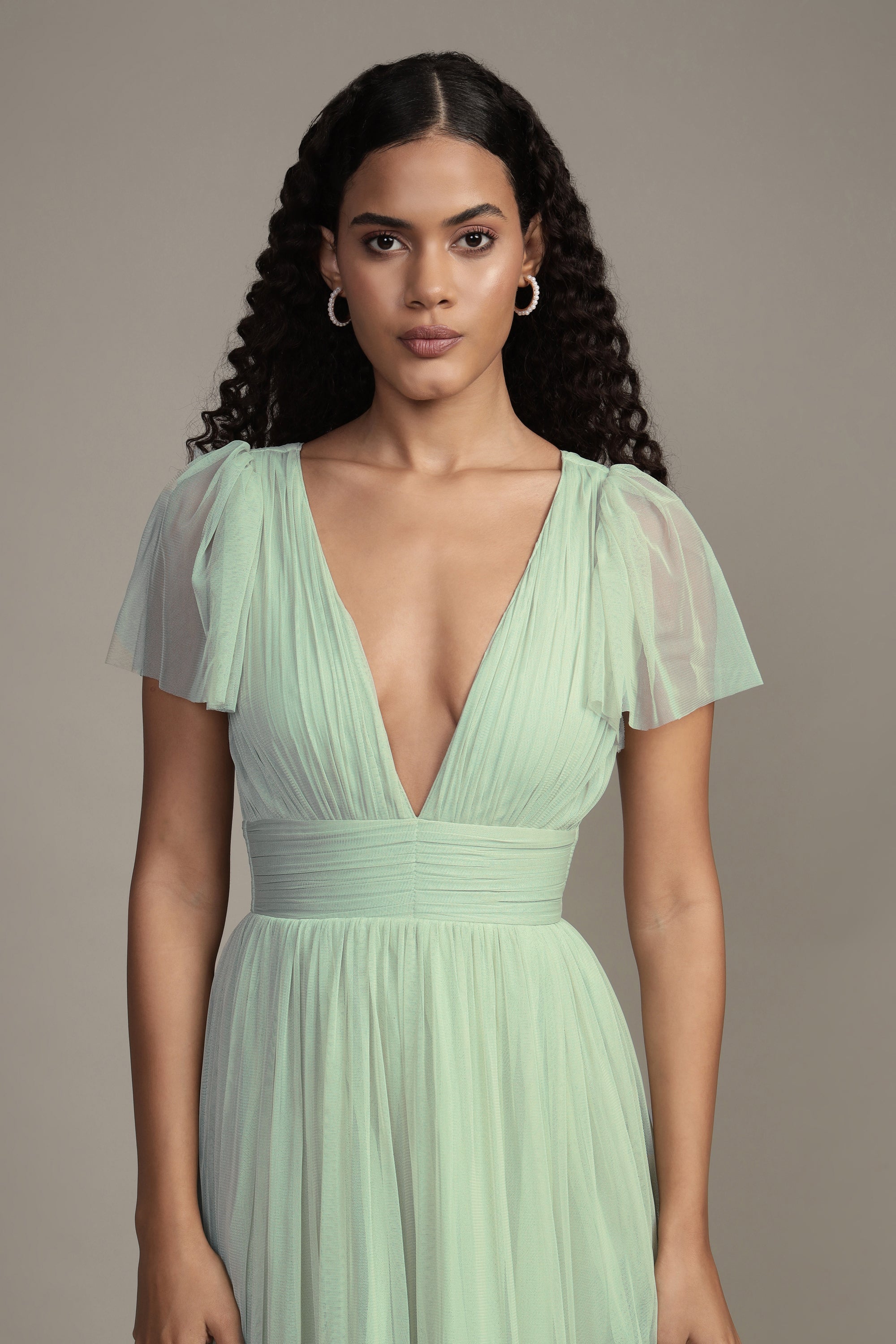 Madison Sage Green Tulle Bridesmaid Midi Dress – Lace & Beads