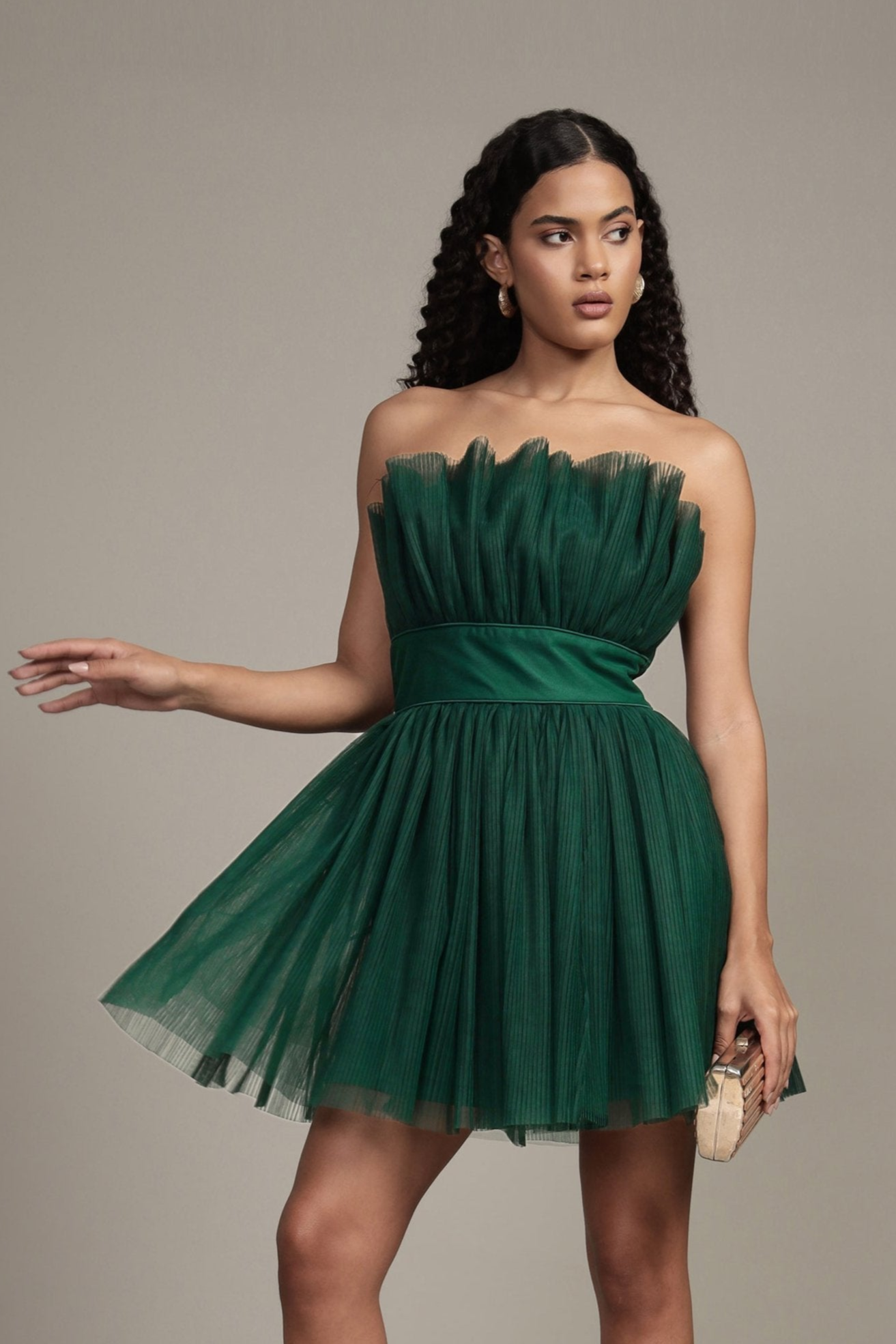 Nanita Pleated Mini Dress in Emerald Green UK6 / Emerald Green Nanita Pleated Mini Dress in Emerald Green UK6 / Emerald Green