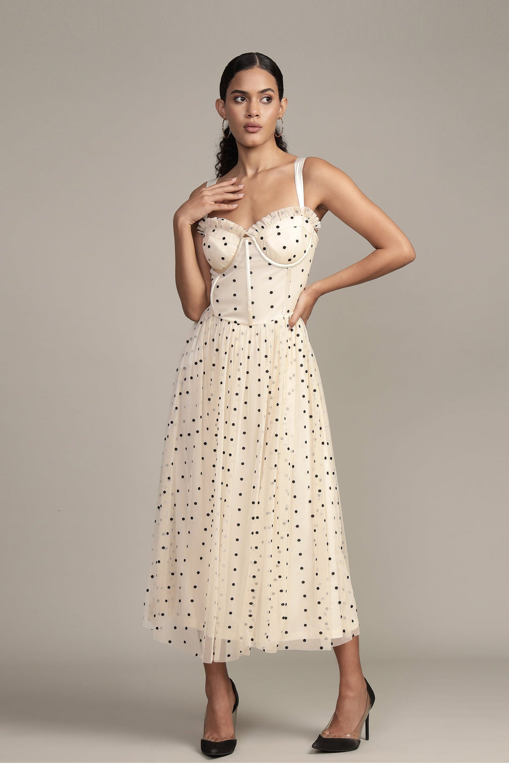 blue dress for baby girl Dane Polka Dot Corset Tulle Midi Dress – Lace & Beads