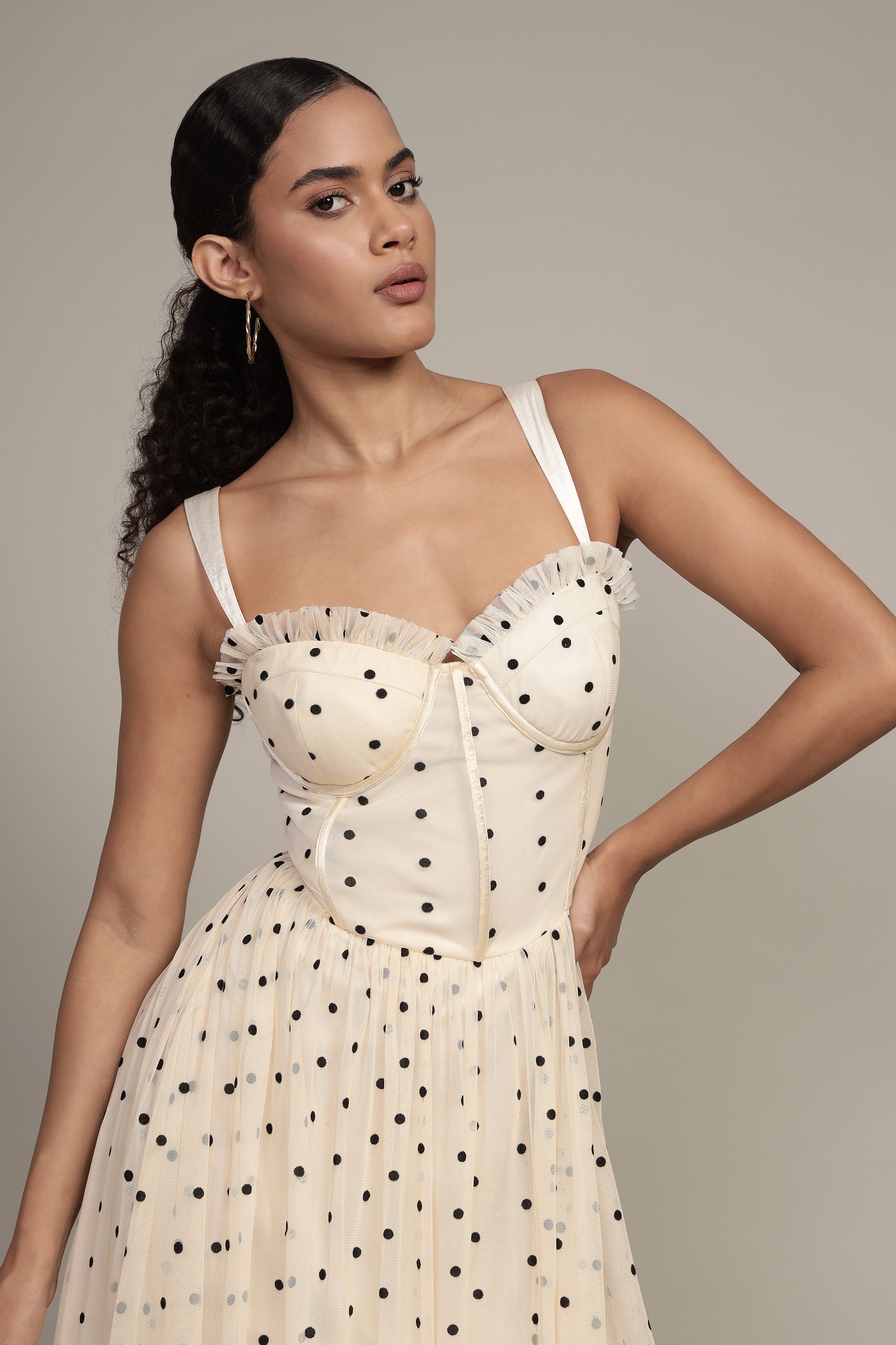 Dane Polka Dot Corset Tulle Midi Dress UK6 / Polka Dot Dane Polka Dot Corset Tulle Midi Dress UK6 / Polka Dot