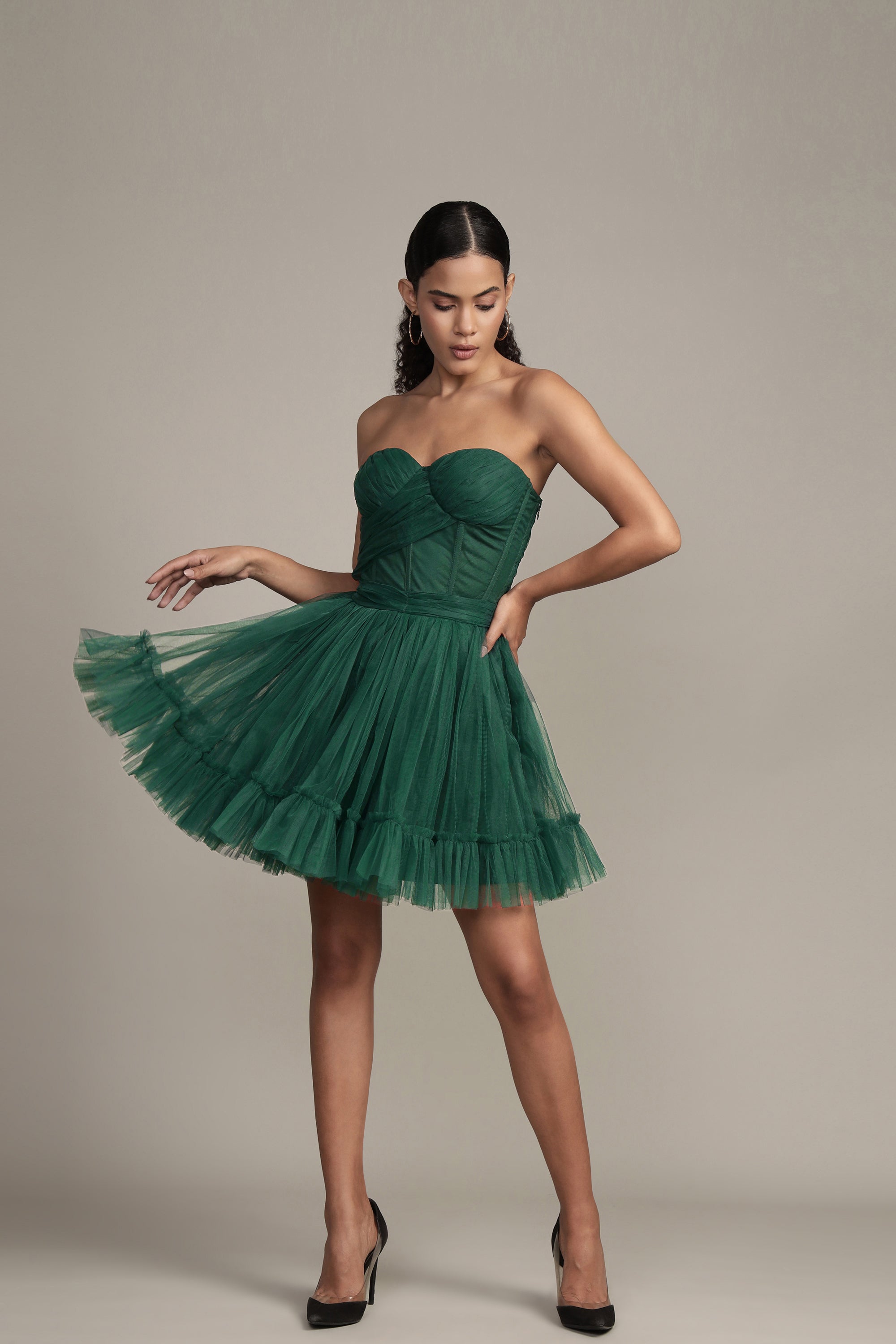 Lauren Green Tulle Mini Dress UK16 / Emerald Green Lauren Green Tulle Mini Dress UK16 / Emerald Green