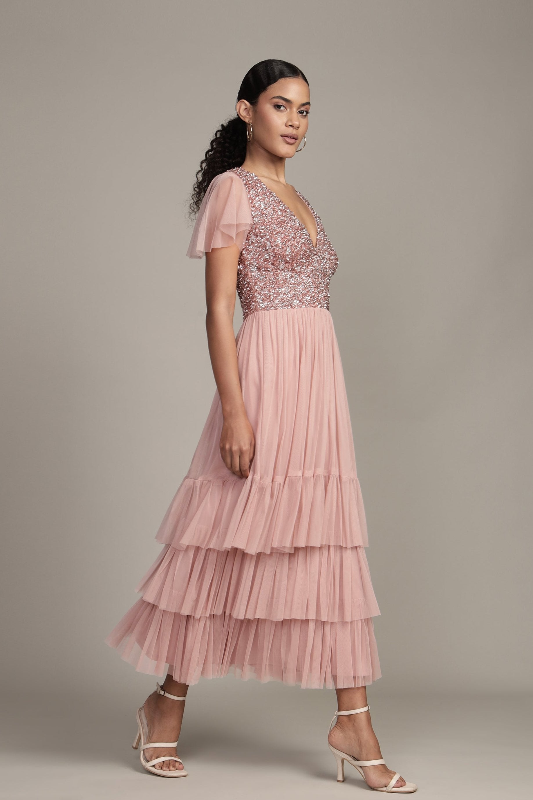 Maddie Embellished Midi in Dusty Pink
