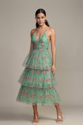 Odette Midi Dress in Green Floral