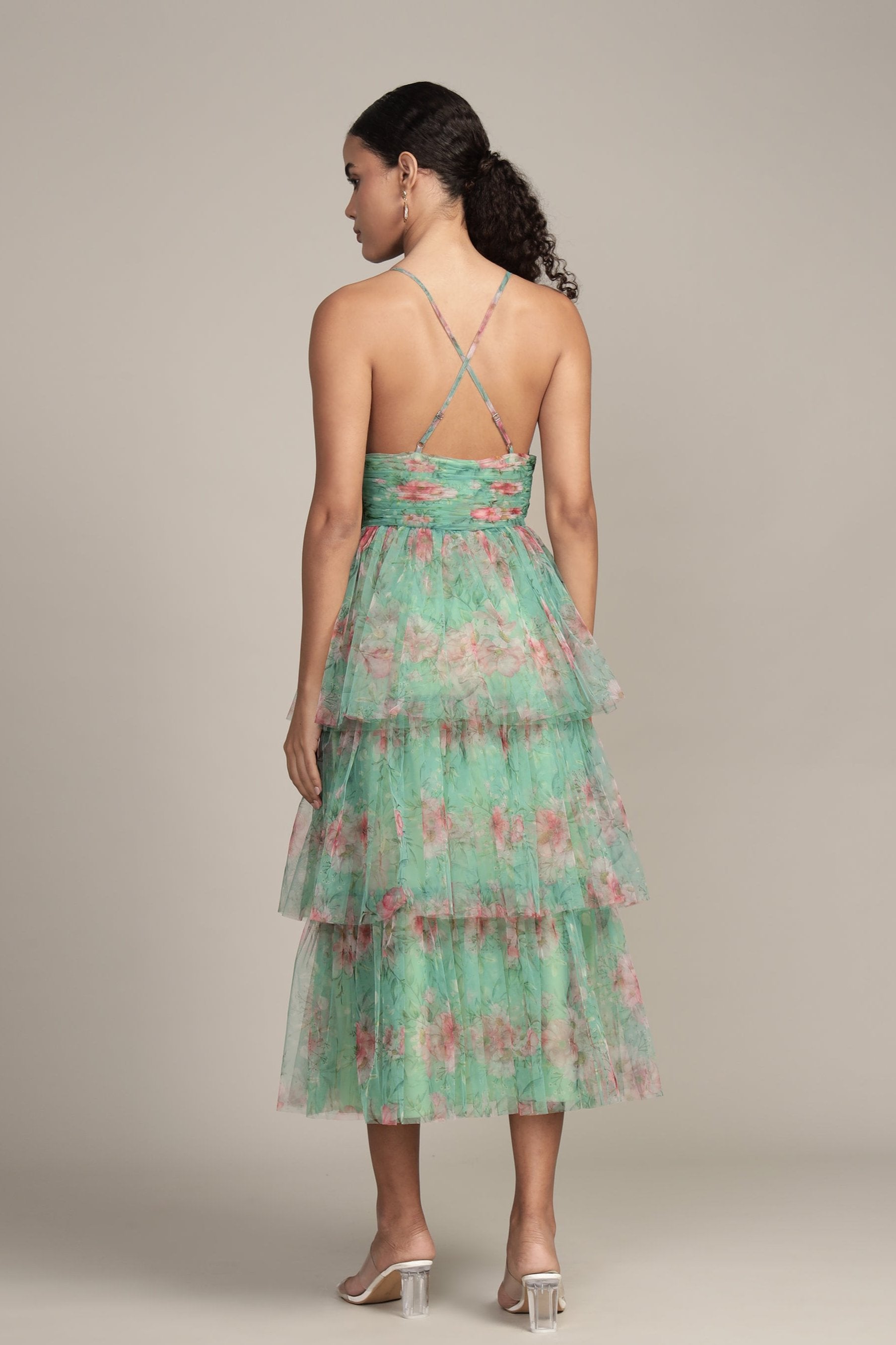 Odette Midi Dress in Green Floral
