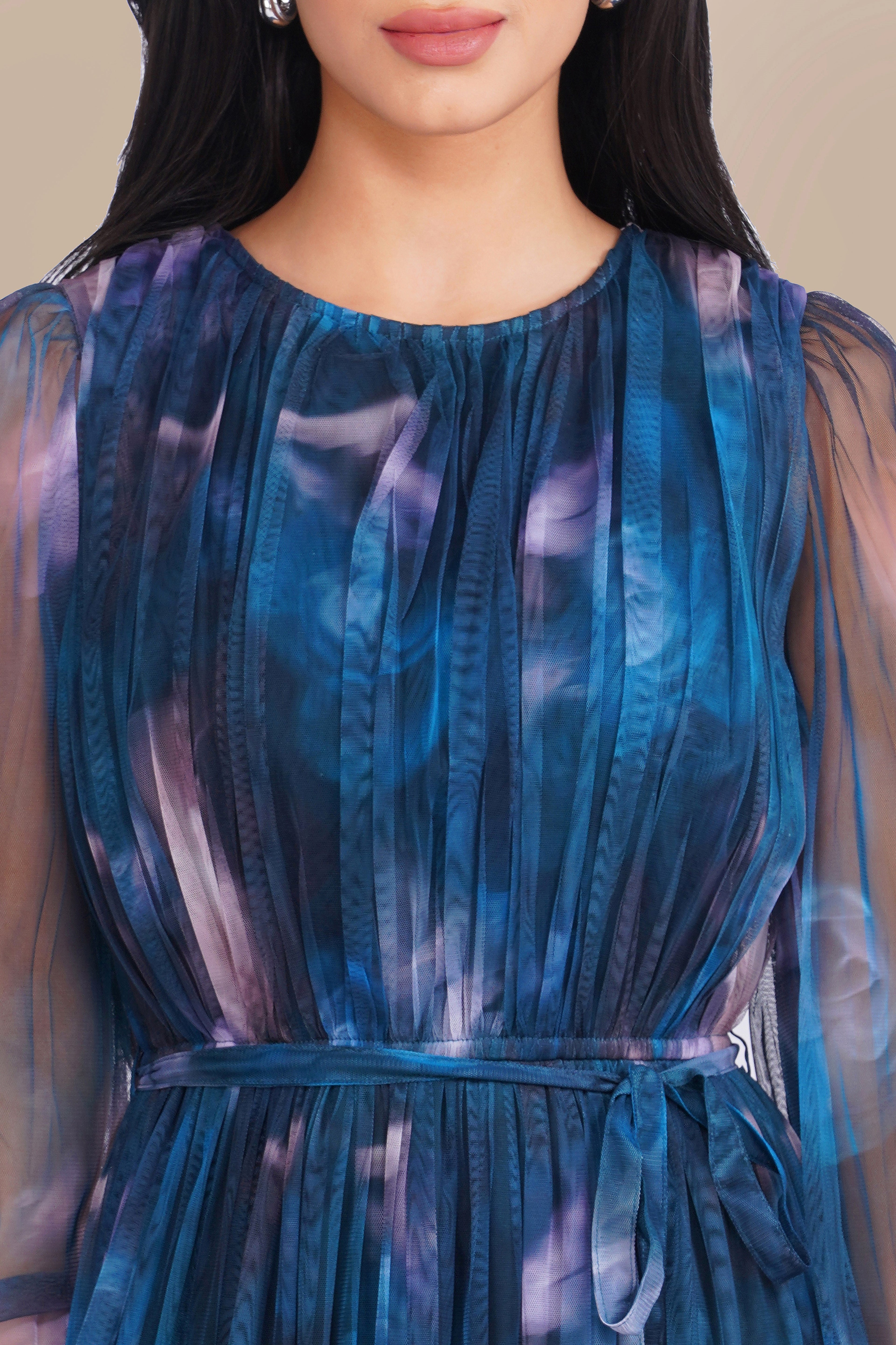 Rebecca Tulle Maxi Dress in Naval Flow Print