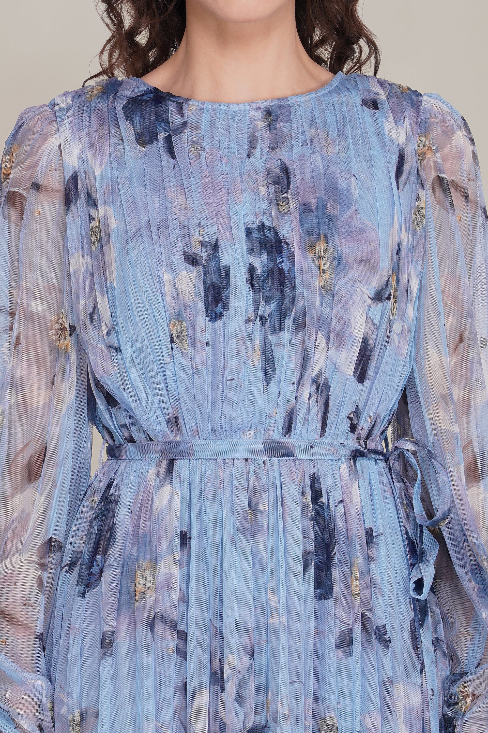 Rebecca Tulle Maxi Dress in Blue Magnolia Print