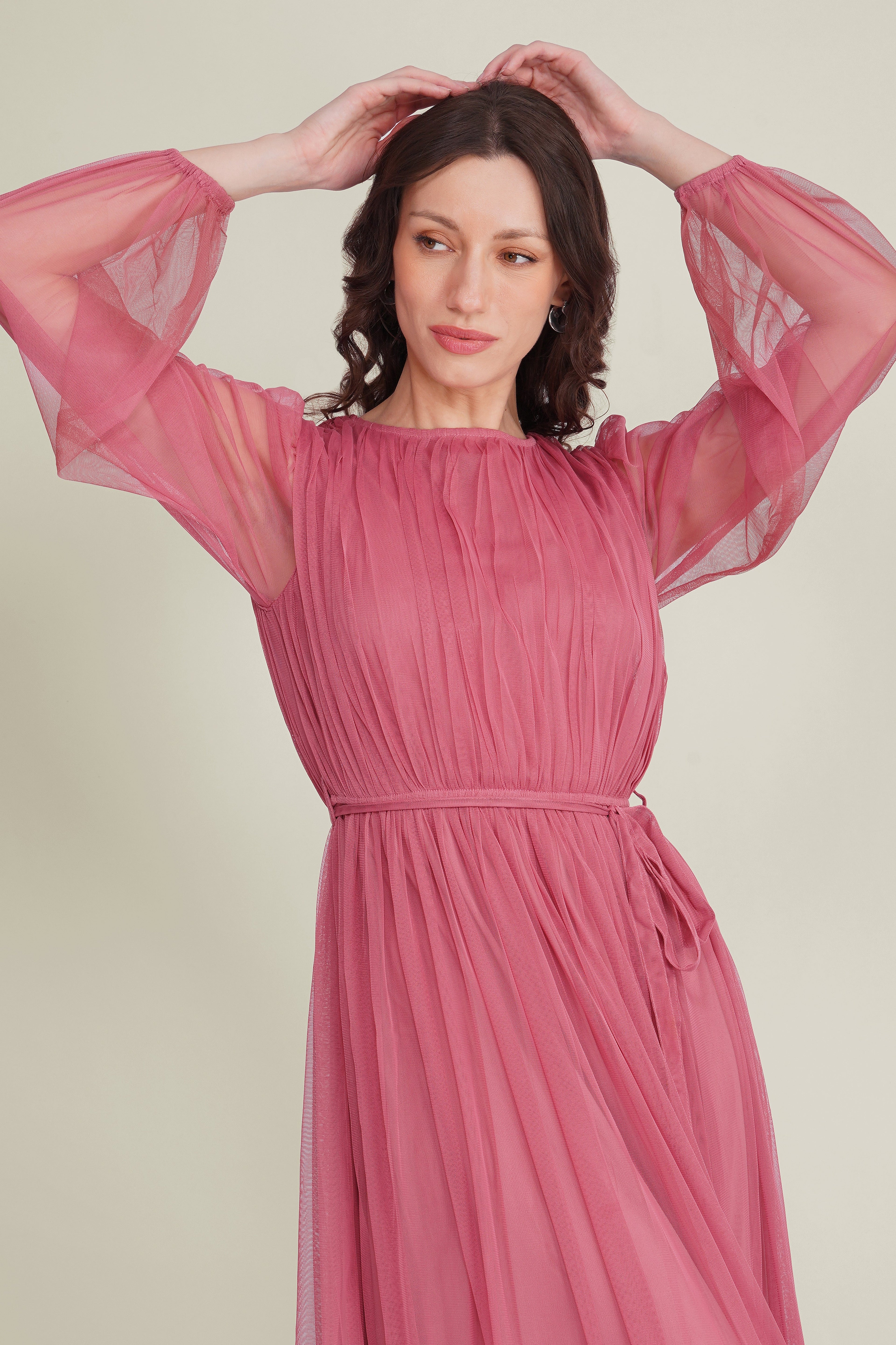 Rebecca Tulle Maxi Dress in Dusty Rose