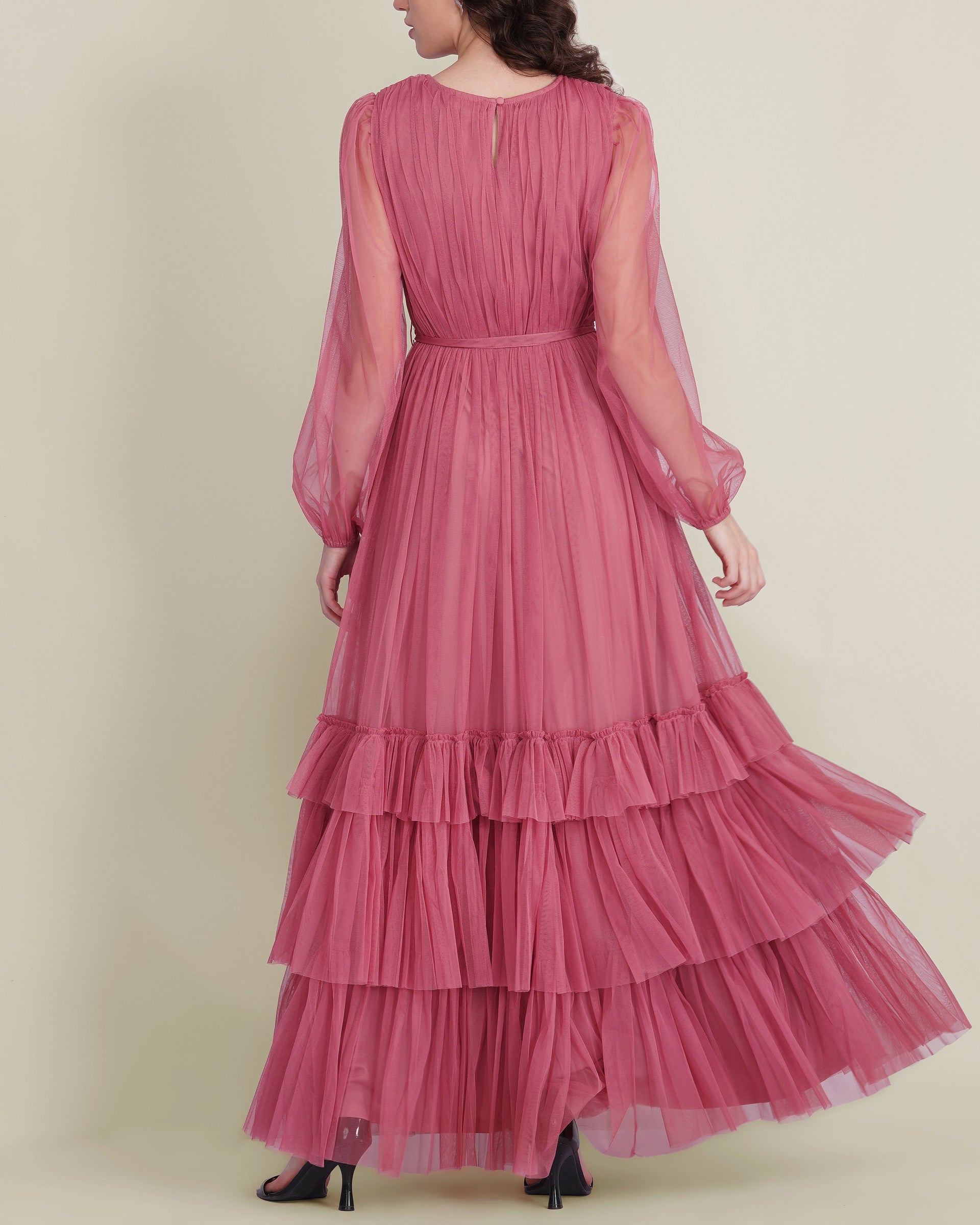 Rebecca Tulle Maxi Dress in Dusty Rose