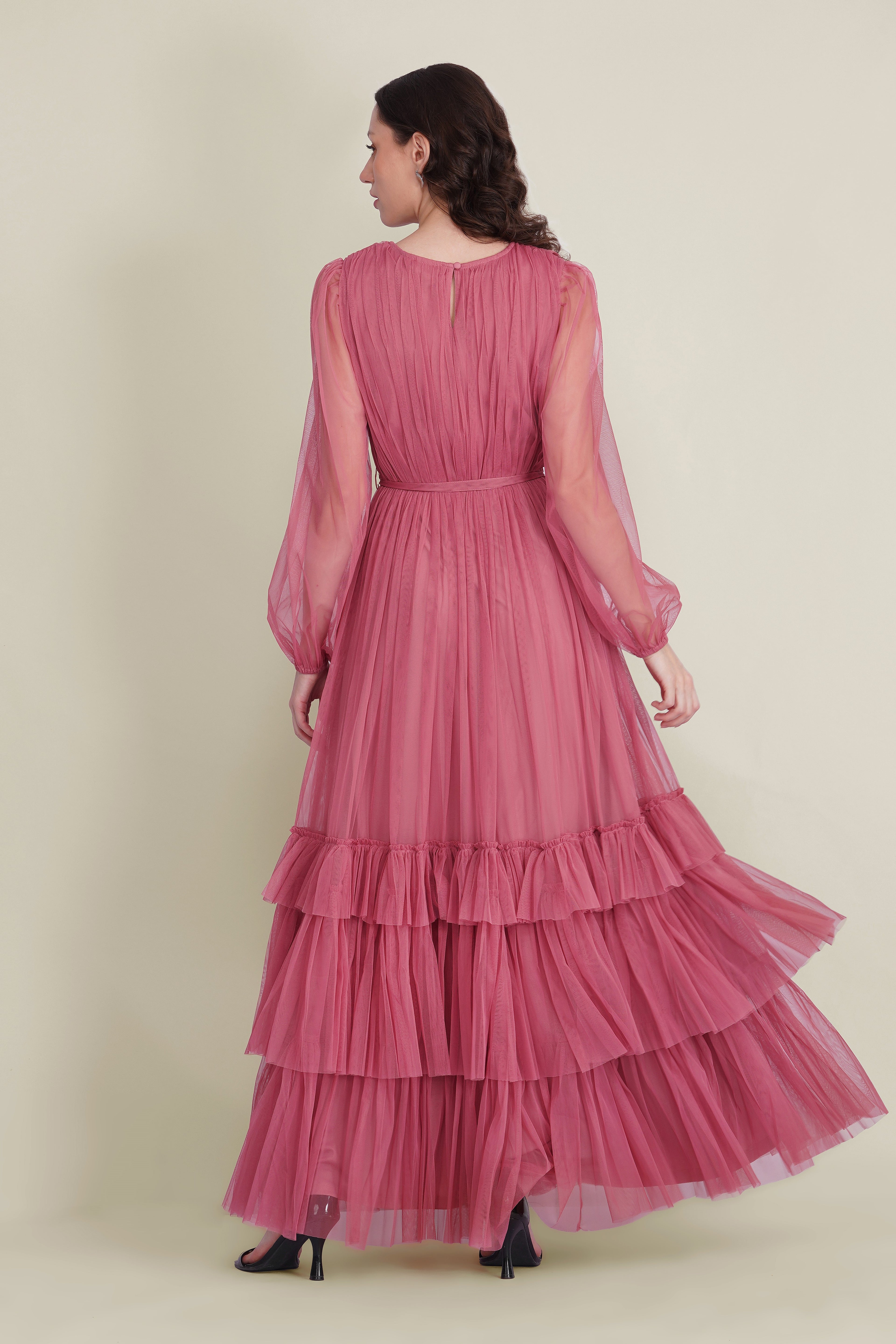 Rebecca Tulle Maxi Dress in Dusty Rose
