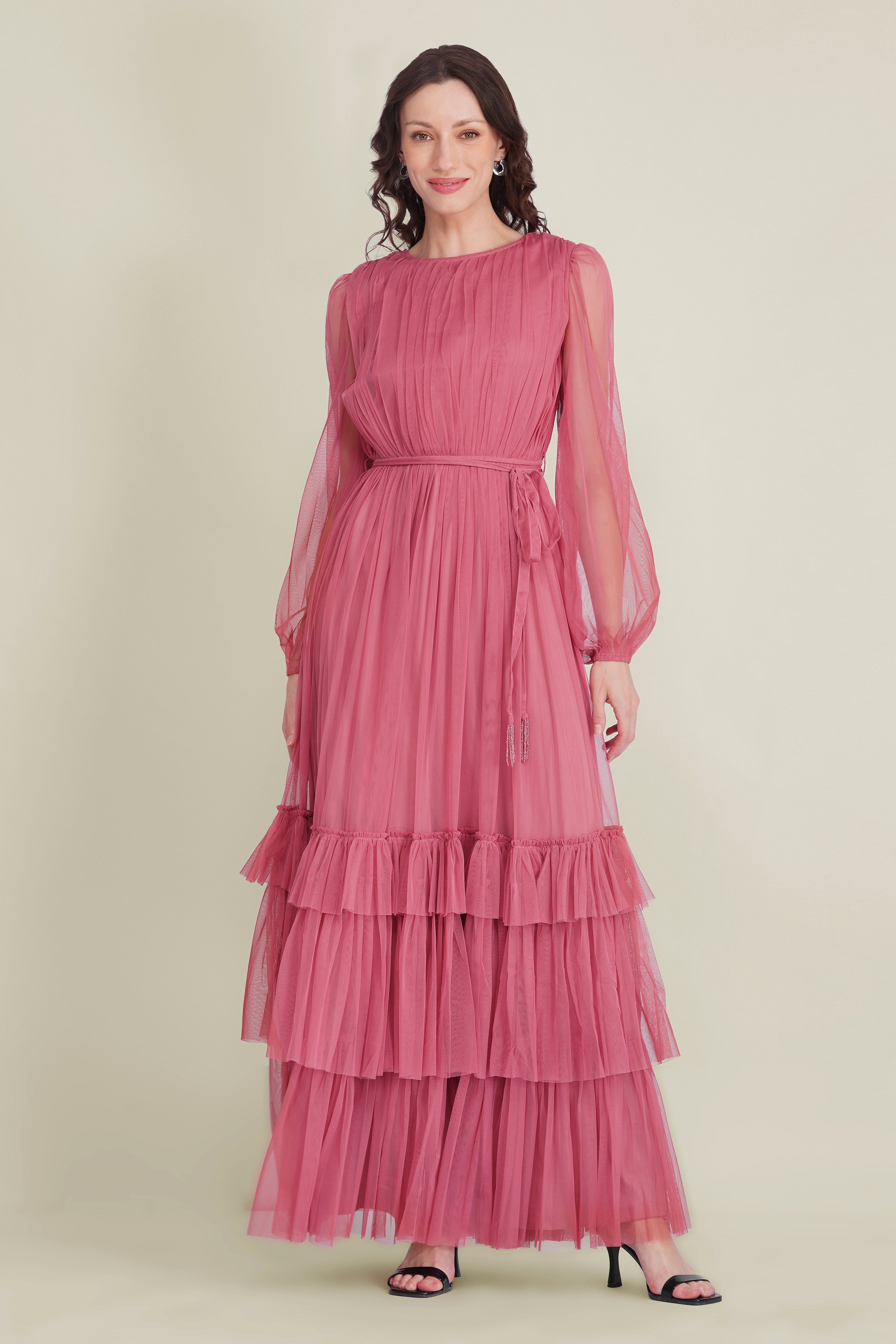 Rebecca Tulle Maxi Dress in Dusty Rose
