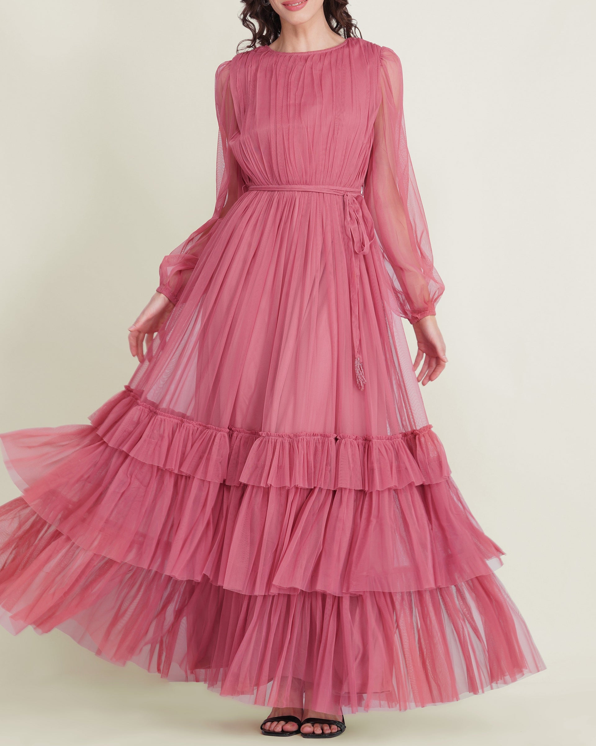 Rebecca Tulle Maxi Dress in Dusty Rose