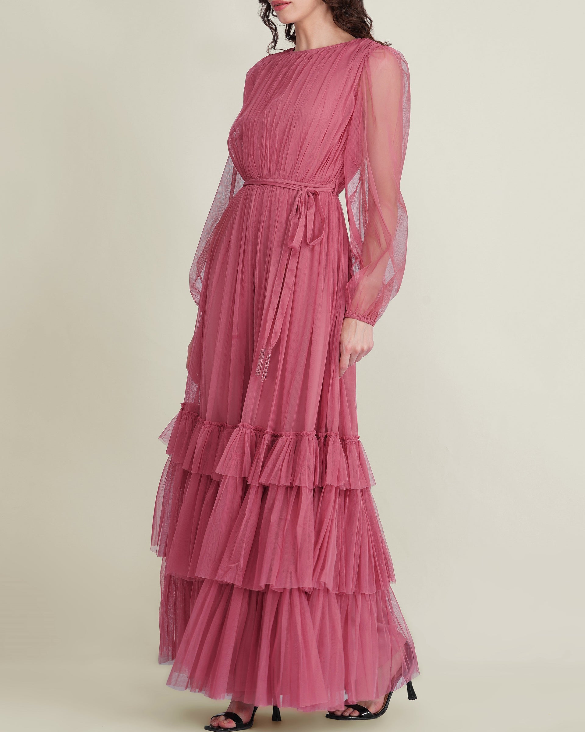 Rebecca Tulle Maxi Dress in Dusty Rose