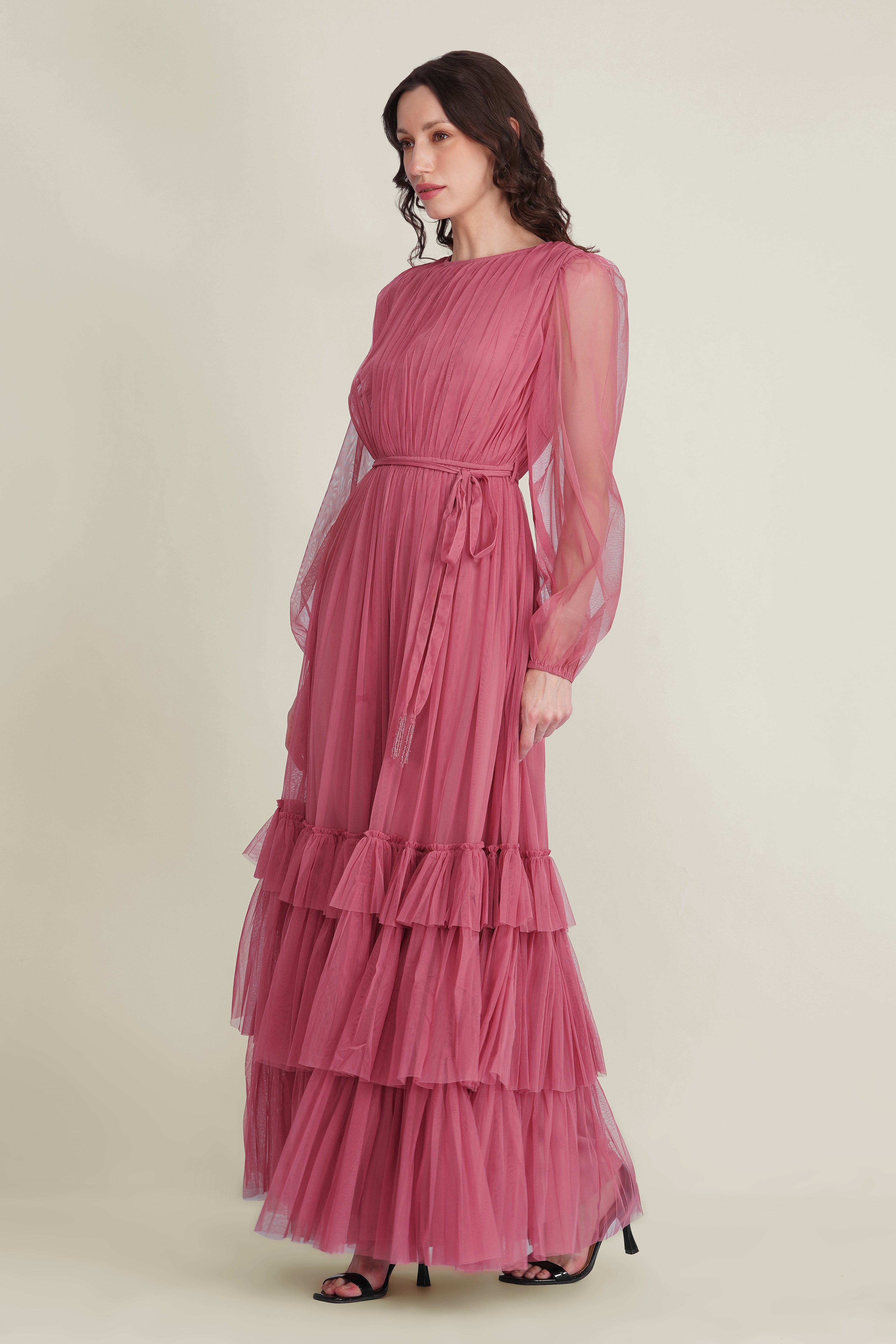 Rebecca Tulle Maxi Dress in Dusty Rose