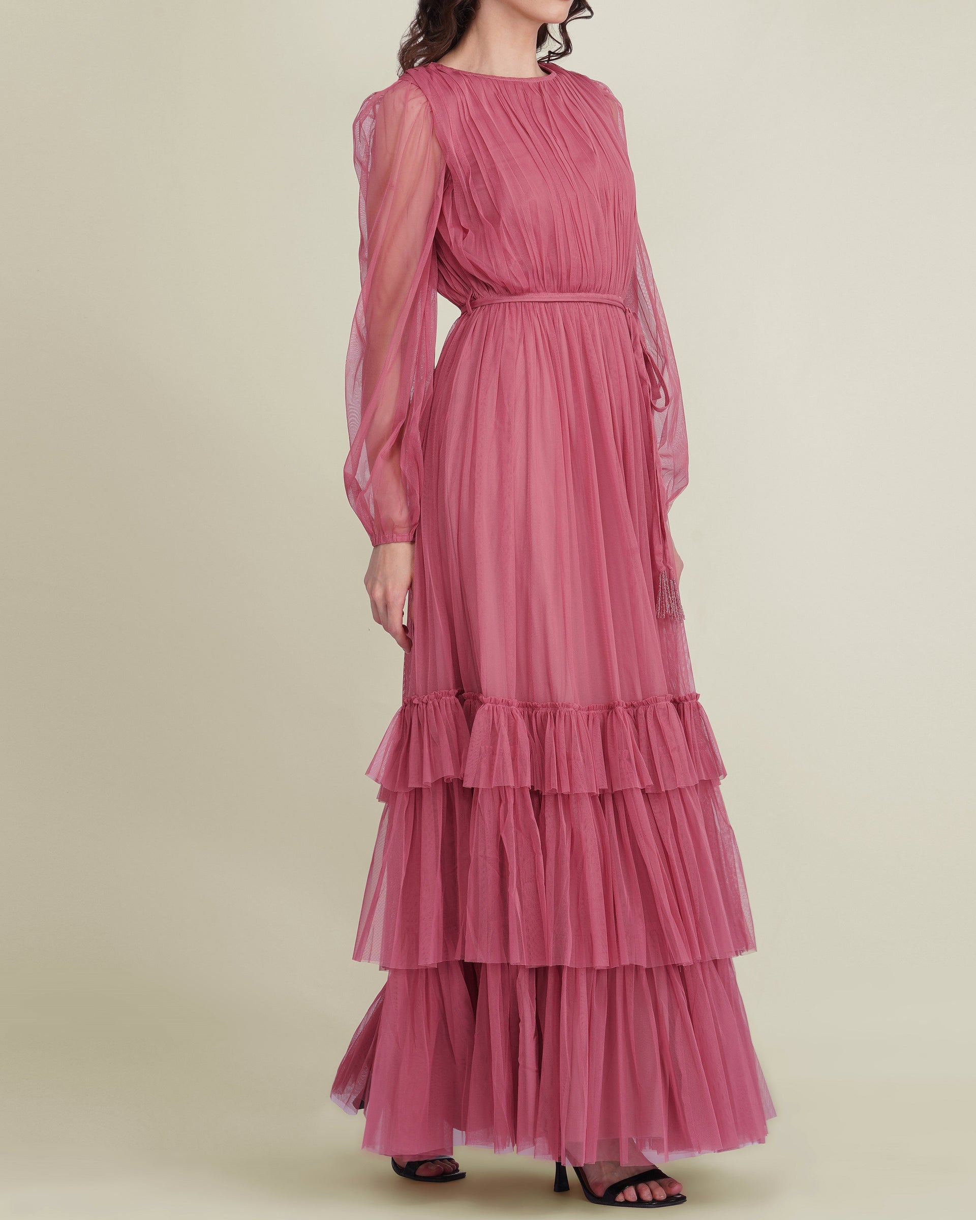 Rebecca Tulle Maxi Dress in Dusty Rose