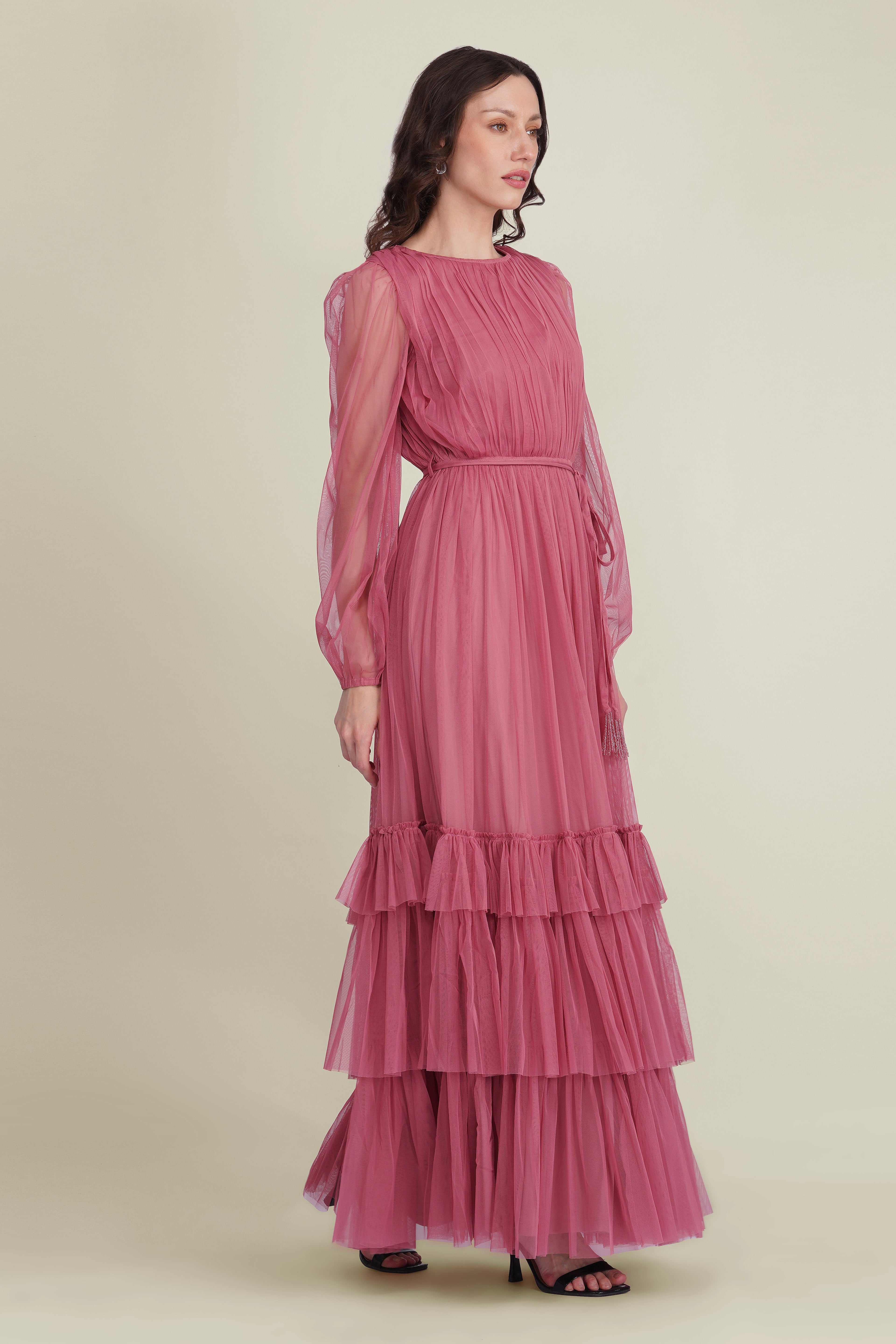 Rebecca Tulle Maxi Dress in Dusty Rose