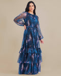 Rebecca Tulle Maxi Dress in Naval Flow Print