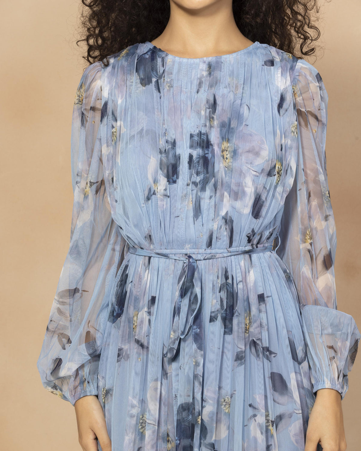 Rebecca Tulle Maxi Dress in Blue Magnolia Print