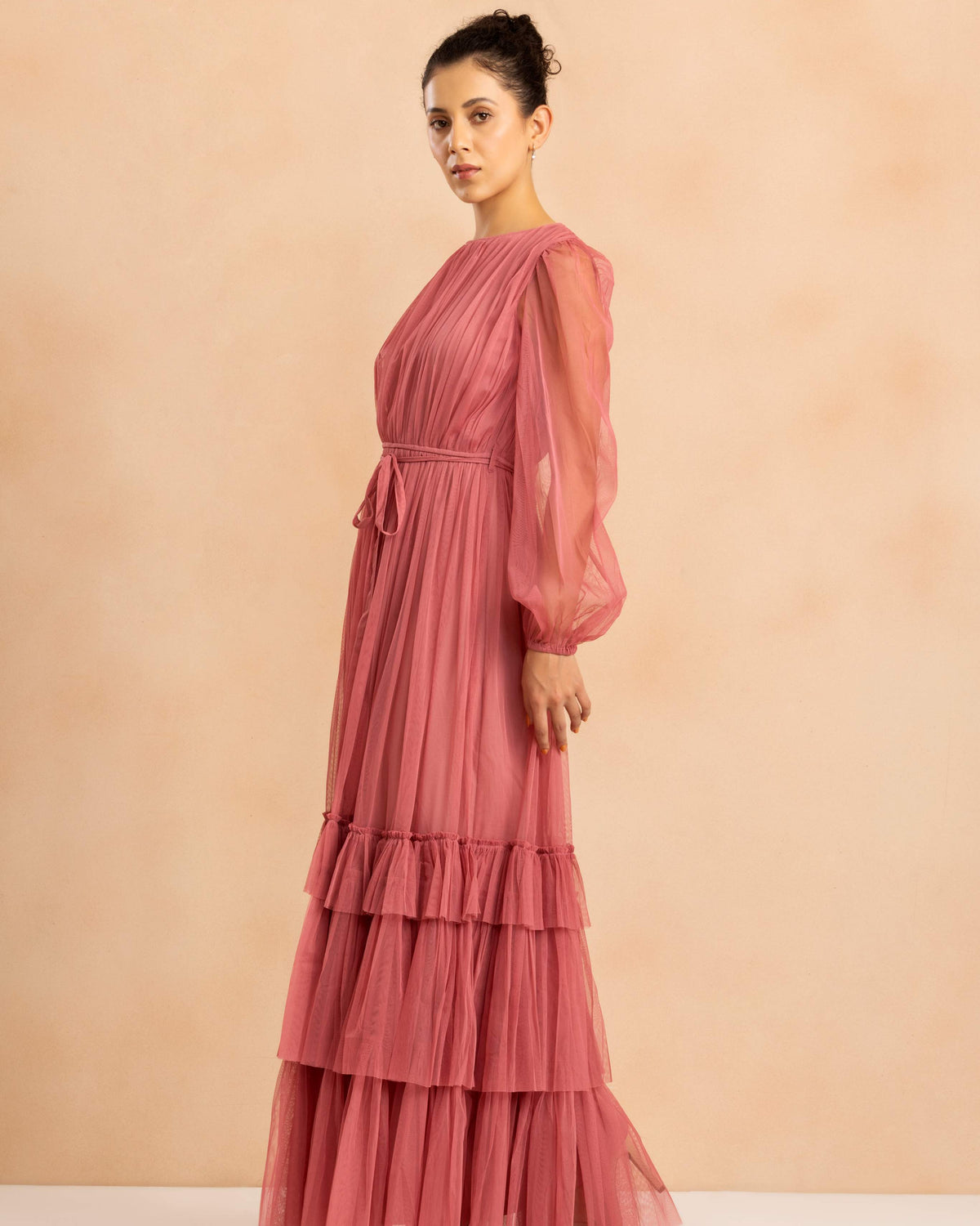 Rebecca Tulle Maxi Dress in Dusty Rose